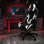 Optis Red Gaming Desk and Black Footrest Reclining Gaming Chair Set with Cup Holder and Headphone Hook
