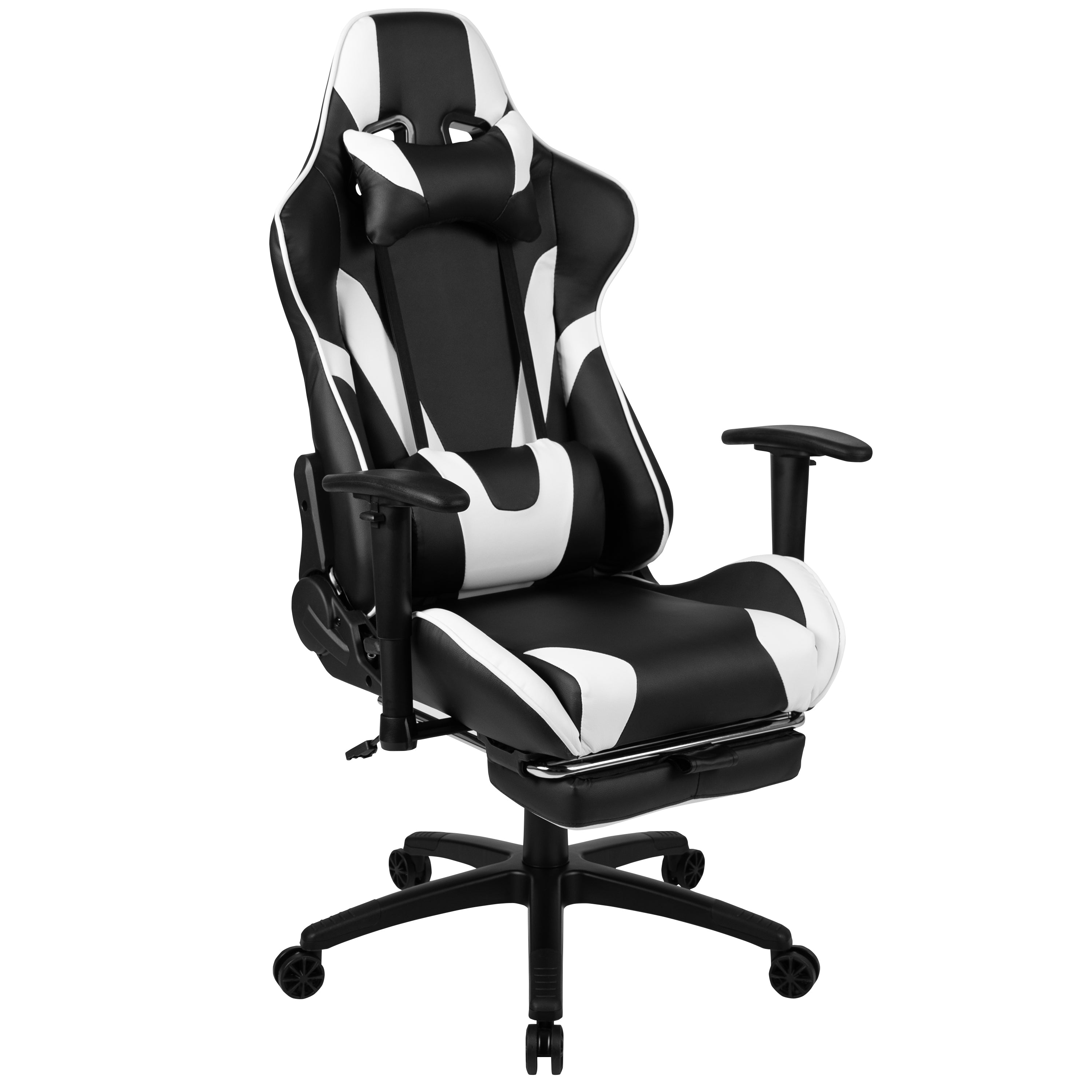 Optis Black Gaming Desk and Black Footrest Reclining Gaming Chair Set with Cup Holder, Headphone Hook, and Monitor/Smartphone Stand