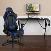 Optis Black Gaming Desk with Cup Holder/Headphone Hook and Monitor/Smartphone Stand & Blue Reclining Gaming Chair with Footrest