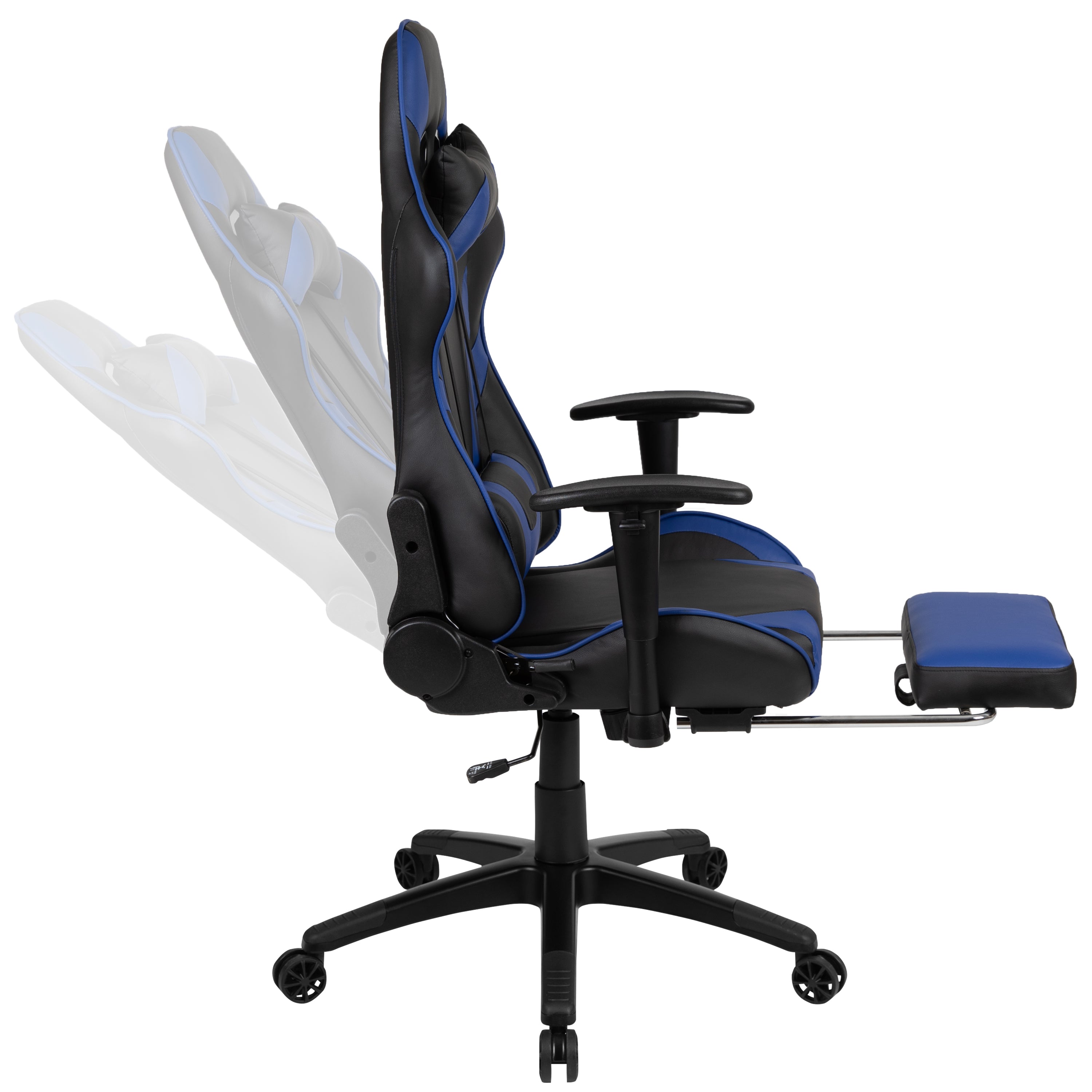 Optis Black Gaming Desk with Cup Holder/Headphone Hook and Monitor/Smartphone Stand & Blue Reclining Gaming Chair with Footrest