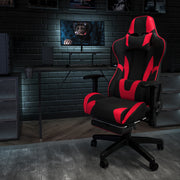 Black Gaming Desk and Red/Black Footrest Reclining Gaming Chair Set with Cup Holder, Headphone Hook, & Monitor/Smartphone Stand