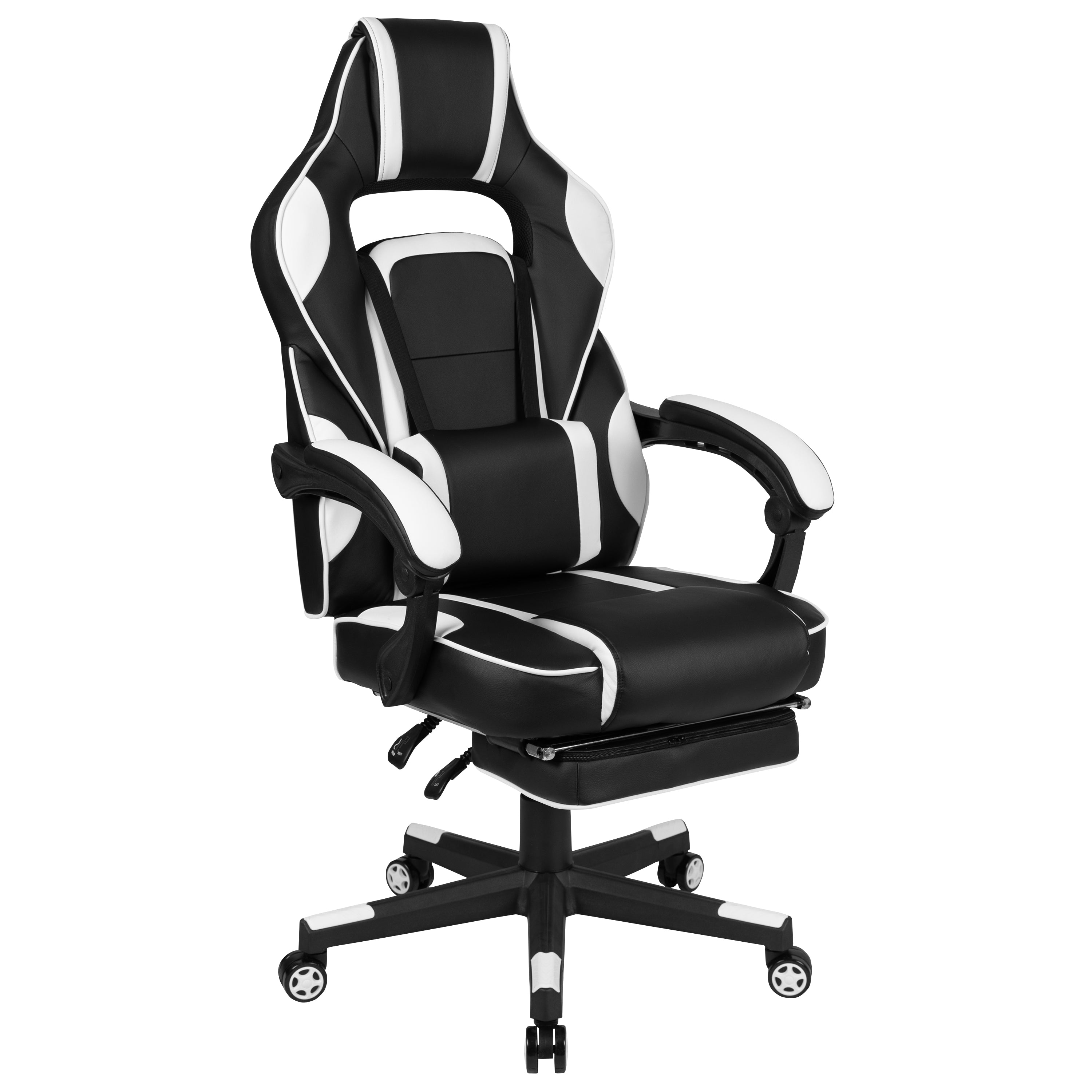 Optis Gaming Desk with Cup Holder/Headphone Hook/Removable Mousepad Top & White Reclining Back/Arms Gaming Chair with Footrest