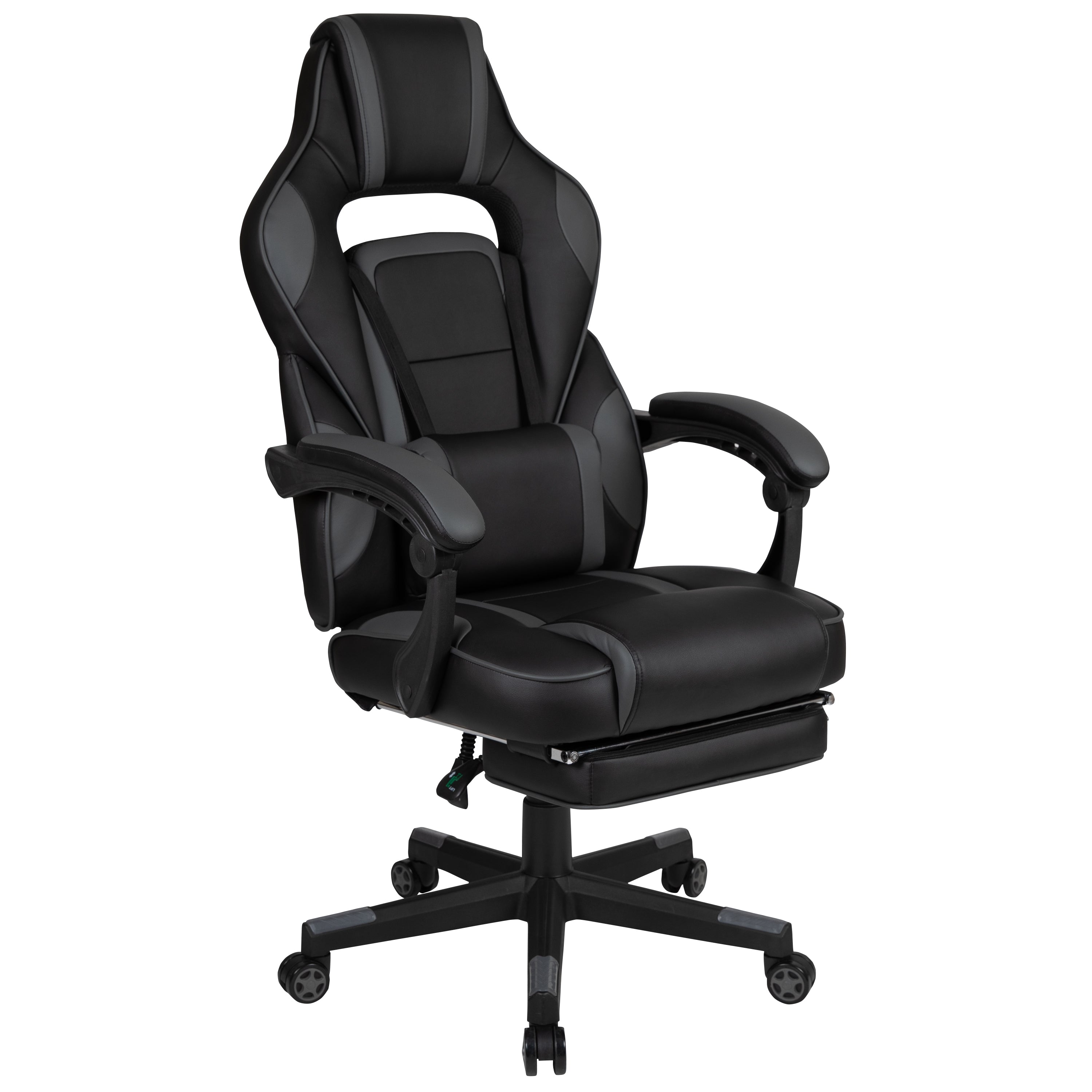 Optis Red Gaming Desk with Cup Holder/Headphone Hook & Black Reclining Back/Arms Gaming Chair with Footrest