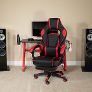 Optis Red Gaming Desk with Cup Holder/Headphone Hook & Red Reclining Back/Arms Gaming Chair with Footrest