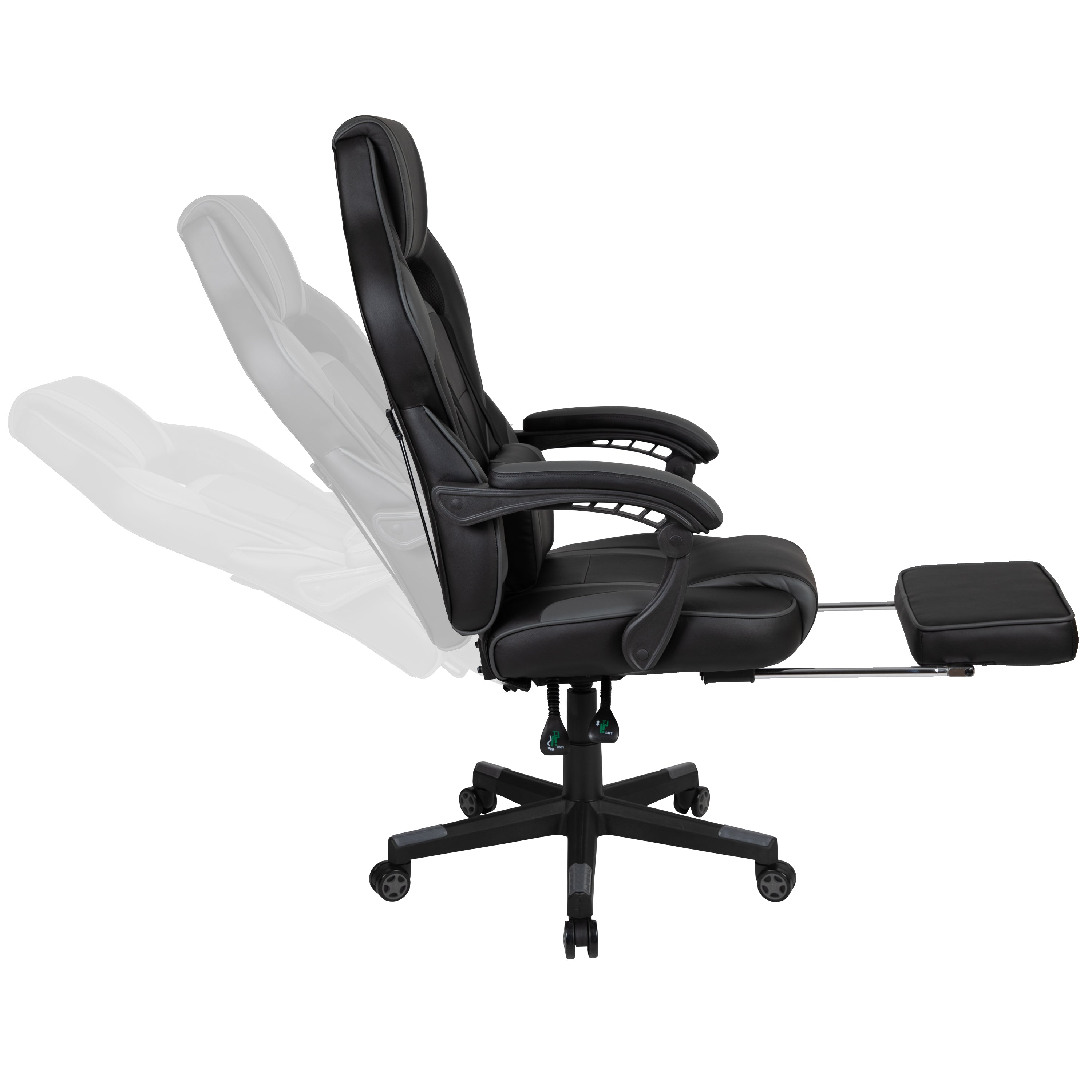 Optis Black Gaming Desk with Cup Holder/Headphone Hook/Monitor Stand & Black Reclining Back/Arms Gaming Chair with Footrest