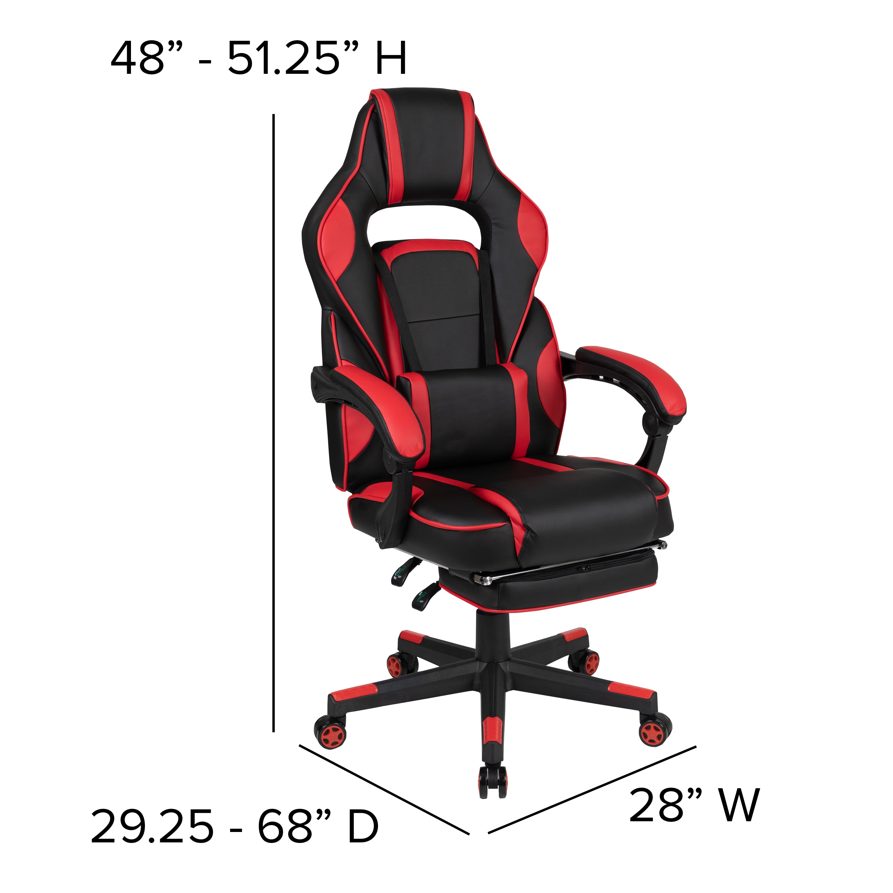 Optis Black Gaming Desk with Cup Holder/Headphone Hook/Monitor Stand & Red Reclining Back/Arms Gaming Chair with Footrest