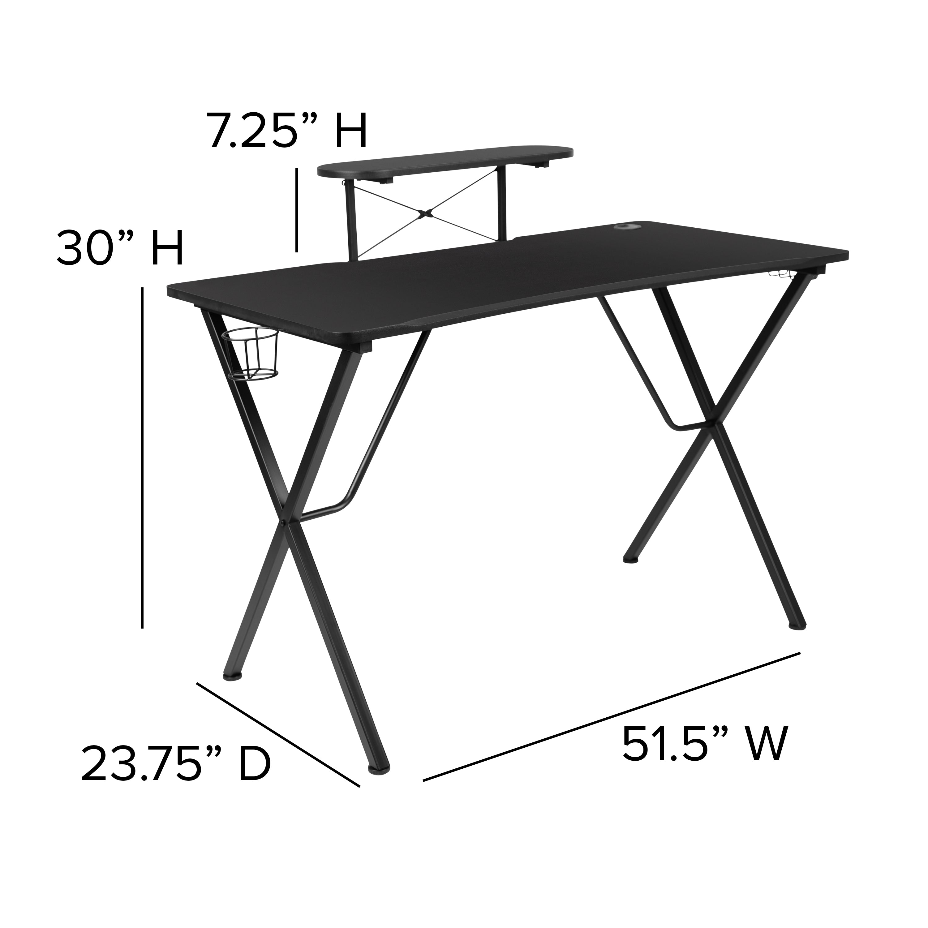 Optis Black Gaming Desk with Cup Holder/Headphone Hook/Monitor Stand & Red Reclining Back/Arms Gaming Chair with Footrest