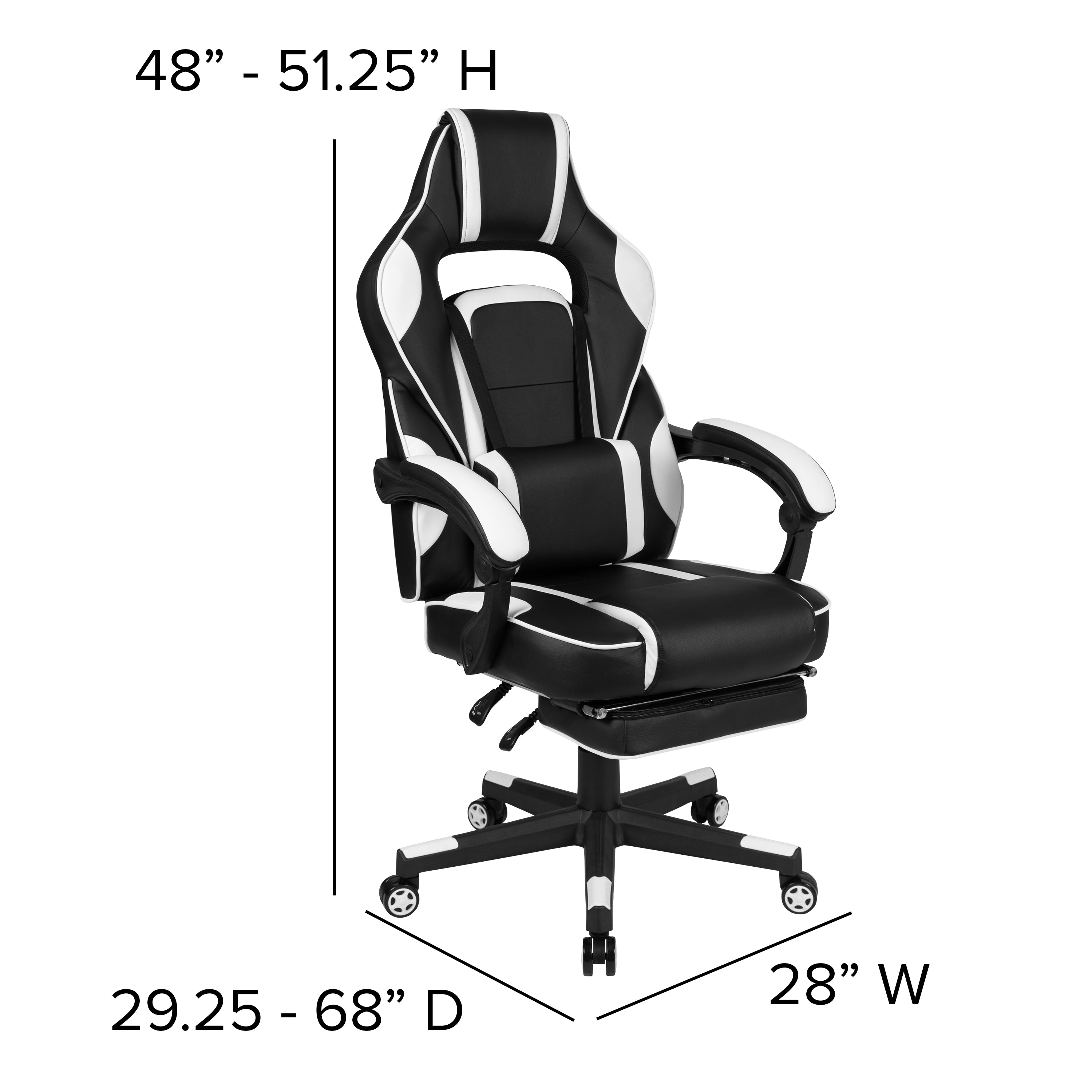 Optis Black Gaming Desk with Cup Holder/Headphone Hook/Monitor Stand & White Reclining Back/Arms Gaming Chair with Footrest