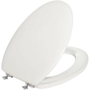 Mayfair Elongated Closed Front Premium White Wood Beveled Toilet Seat with Chrome Hinges