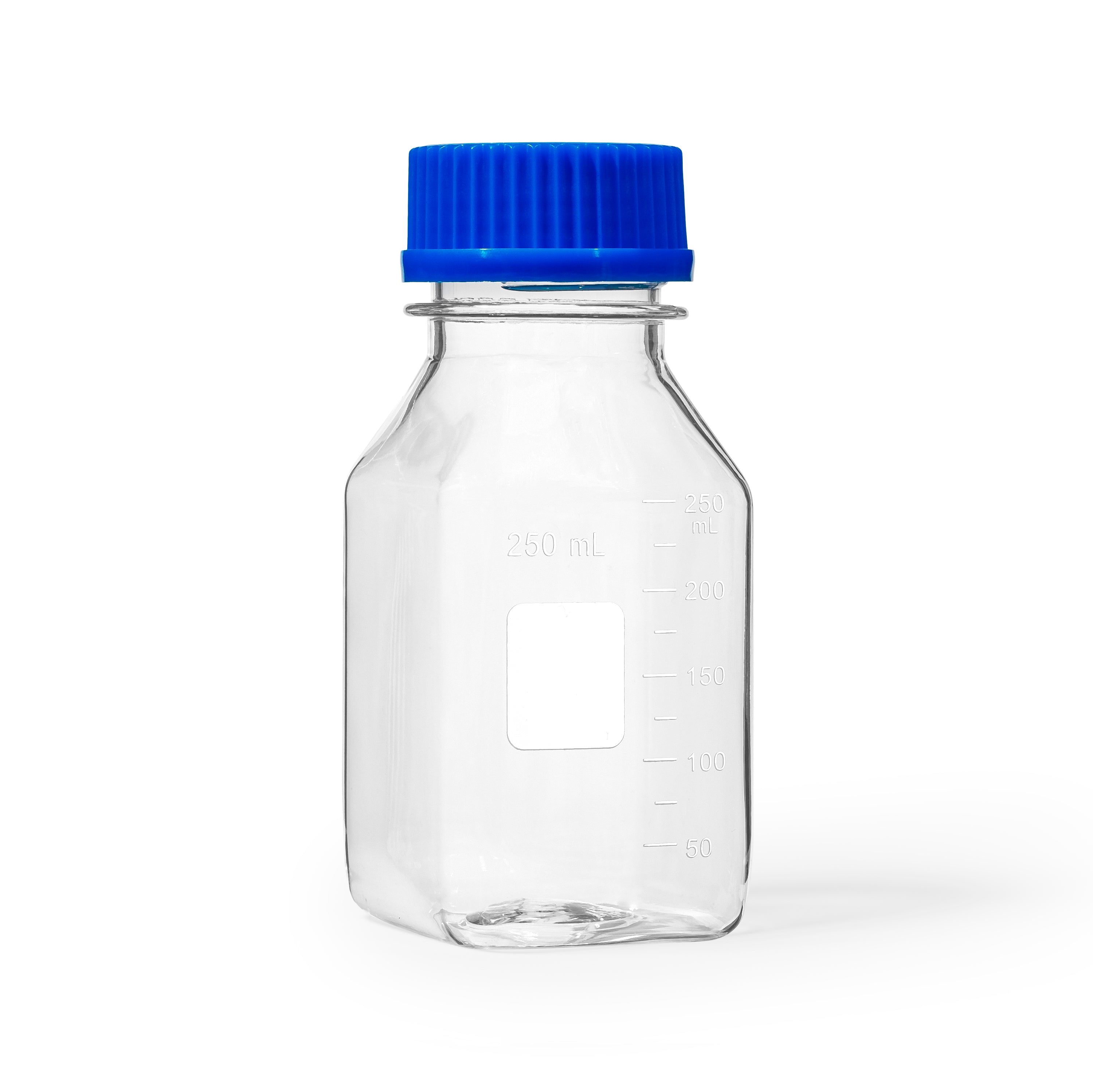 United Scientific® GL 45 Media / Storage Bottle, Square, PC With PP Cap, 250 mL, comes with 24