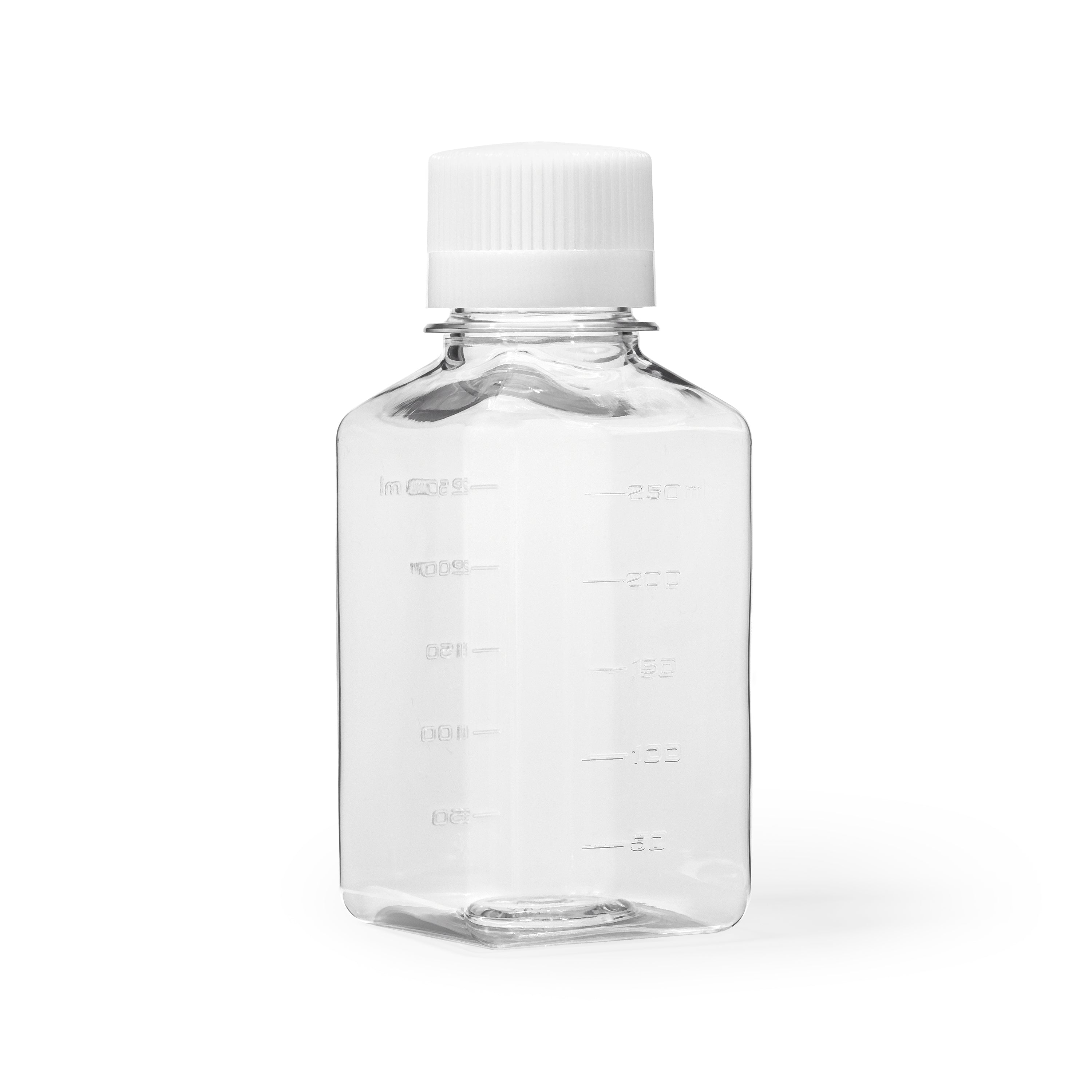 United Scientific® Media / Storage Bottle, Square, PET With PP Cap, 250 mL, comes with 12