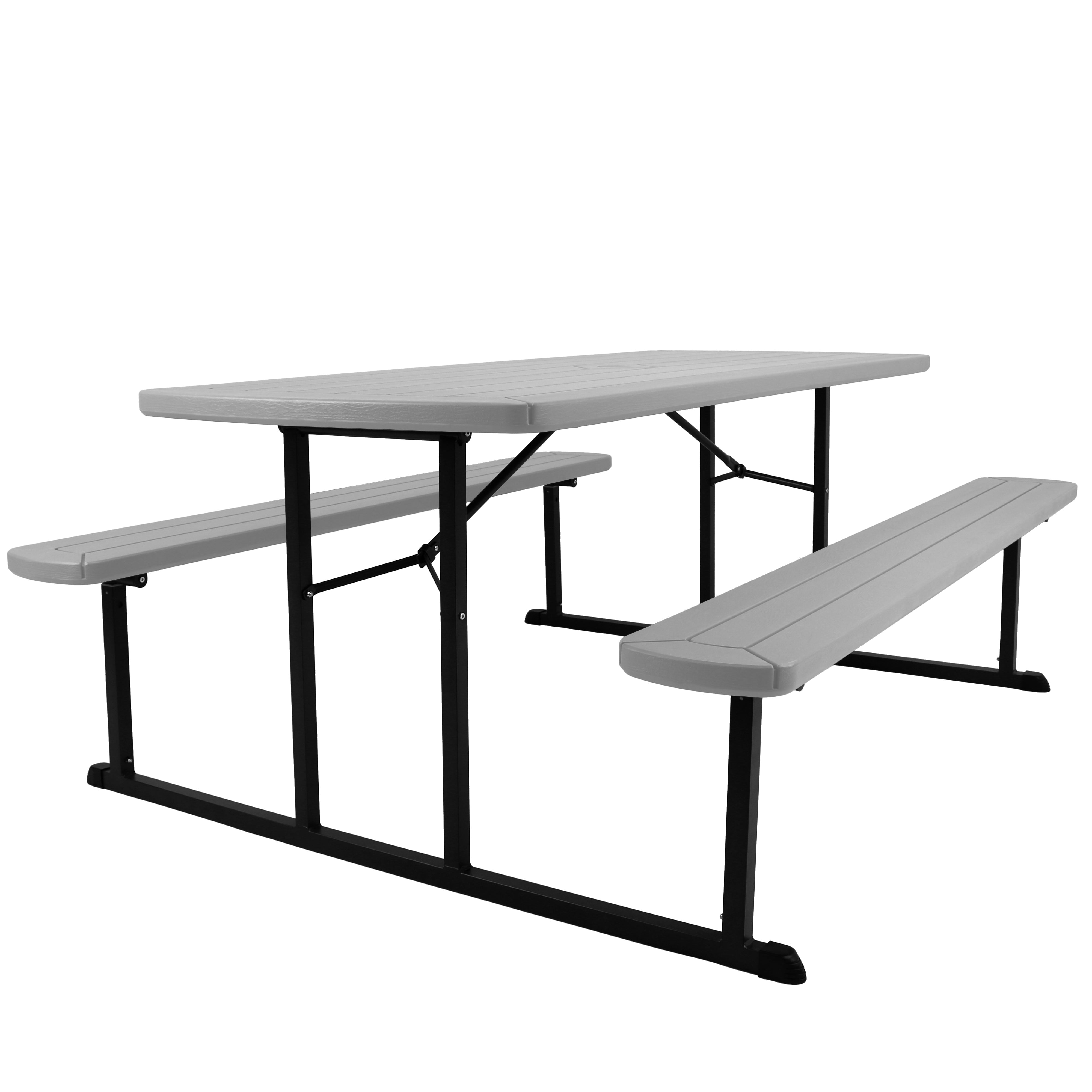 NPS® 30" x 72" Blow Molded Picnic Table, Surface Color: Light Speckled Grey, Frame Color: Black