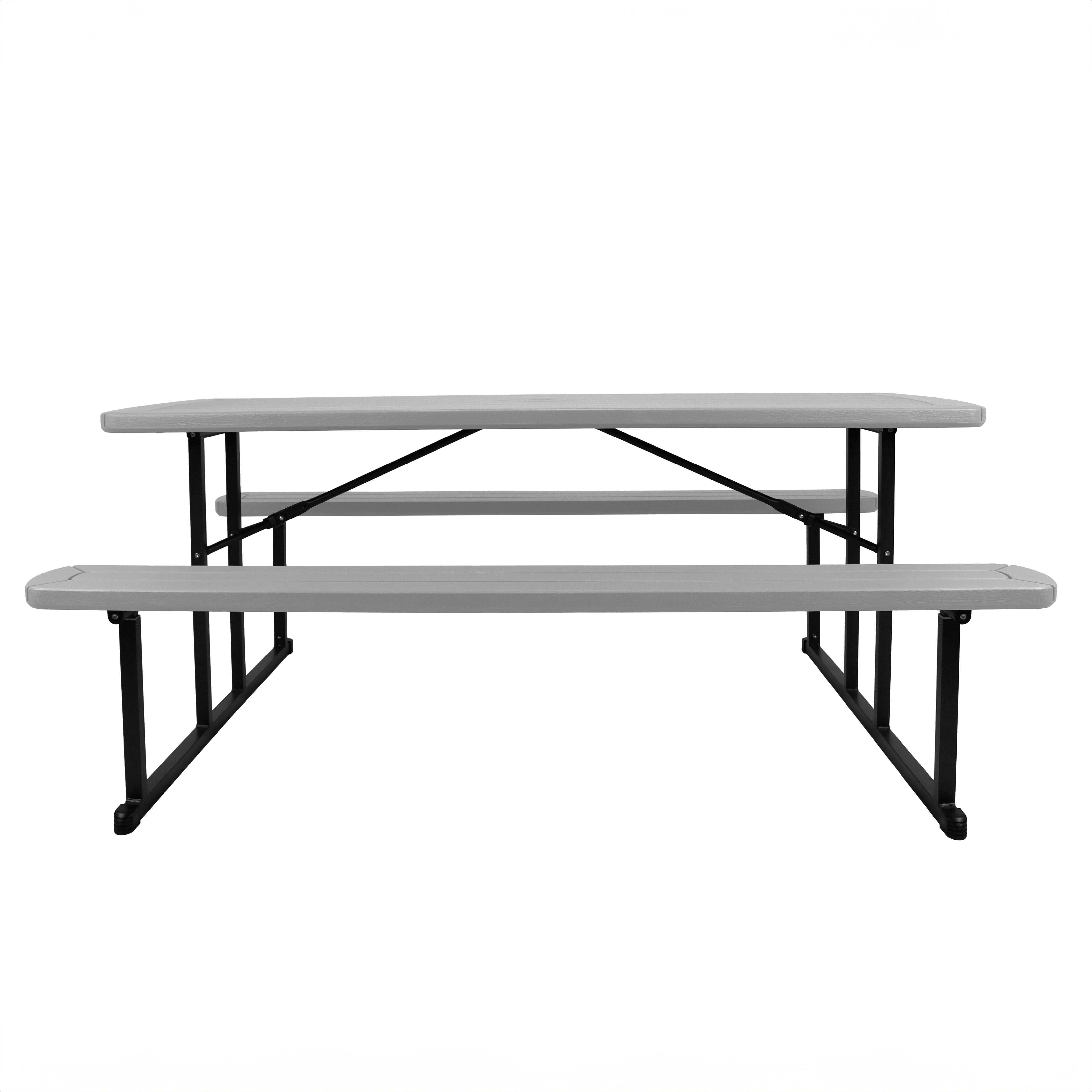 NPS® 30" x 72" Blow Molded Picnic Table, Surface Color: Light Speckled Grey, Frame Color: Black