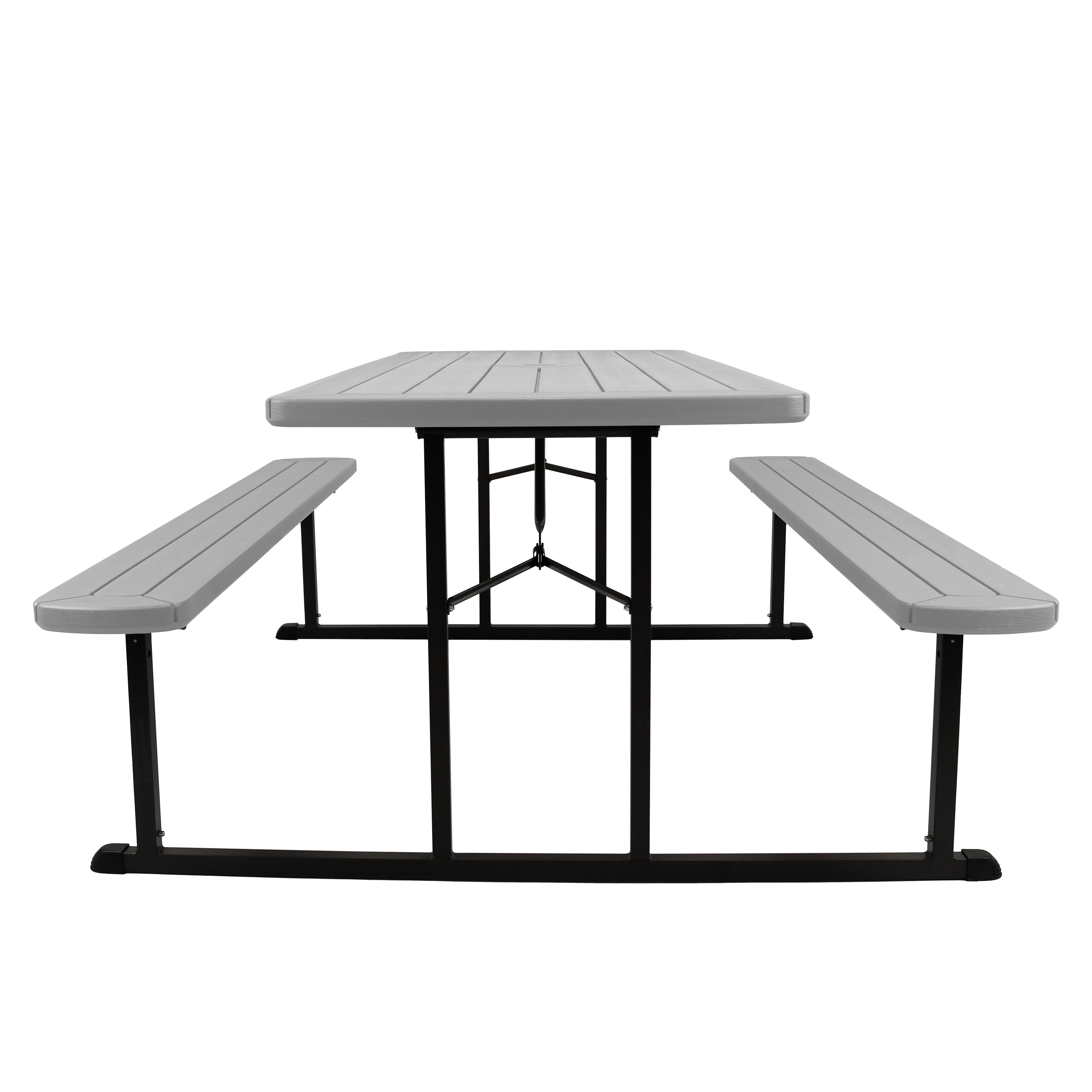 NPS® 30" x 72" Blow Molded Picnic Table, Surface Color: Light Speckled Grey, Frame Color: Black