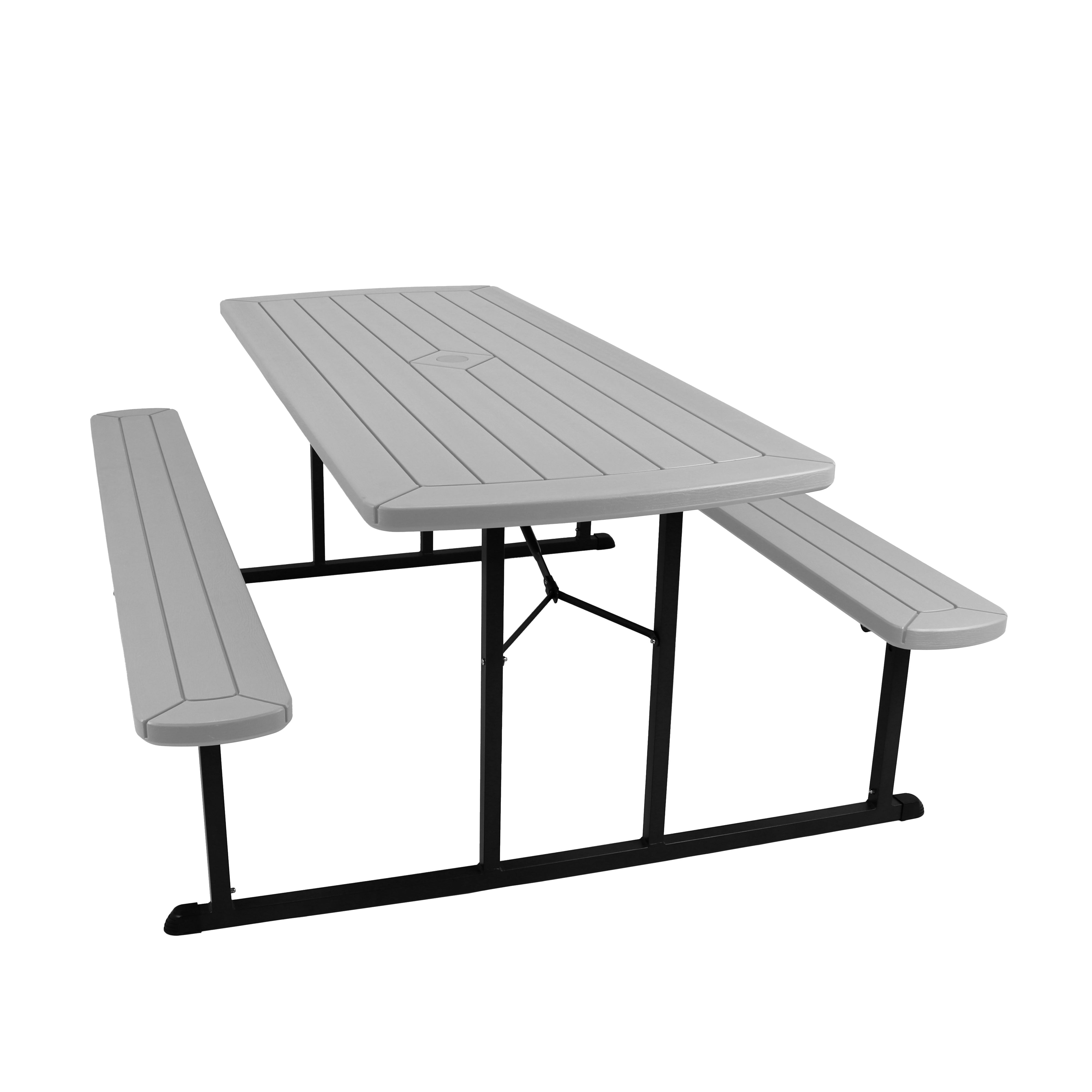 NPS® 30" x 72" Blow Molded Picnic Table, Surface Color: Light Speckled Grey, Frame Color: Black