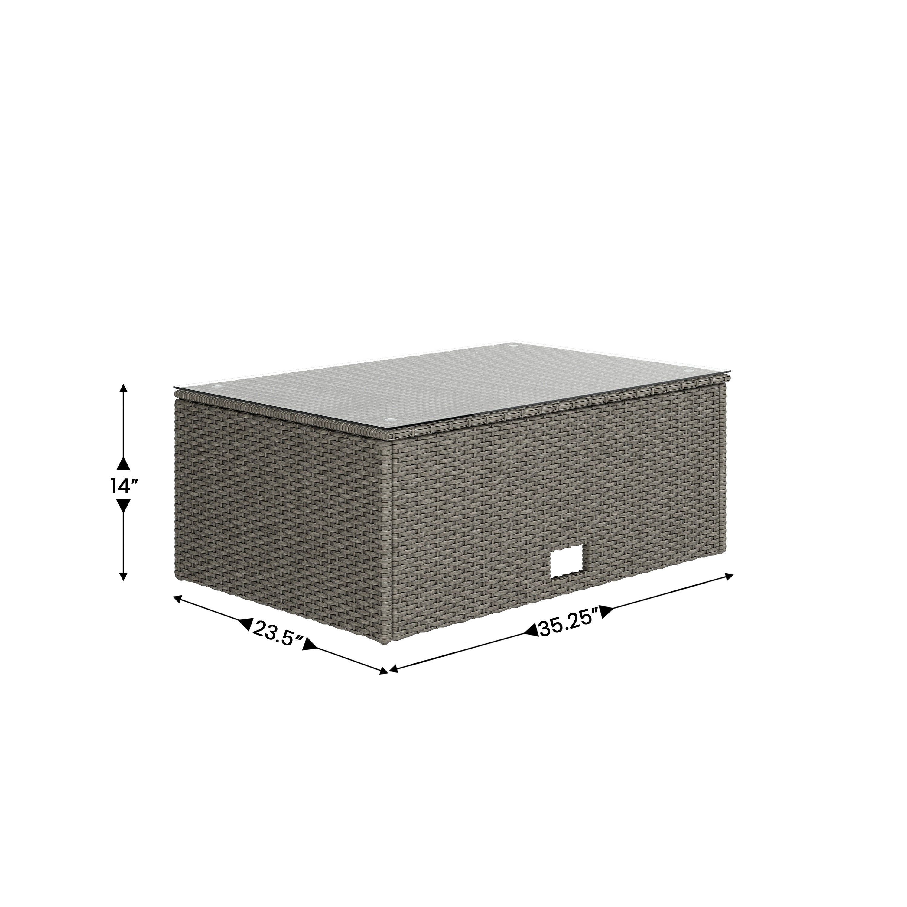 Roan Indoor/Outdoor L-Shaped Sectional with Coffee Table in Gray Wicker PE Rattan with Gray Cushions