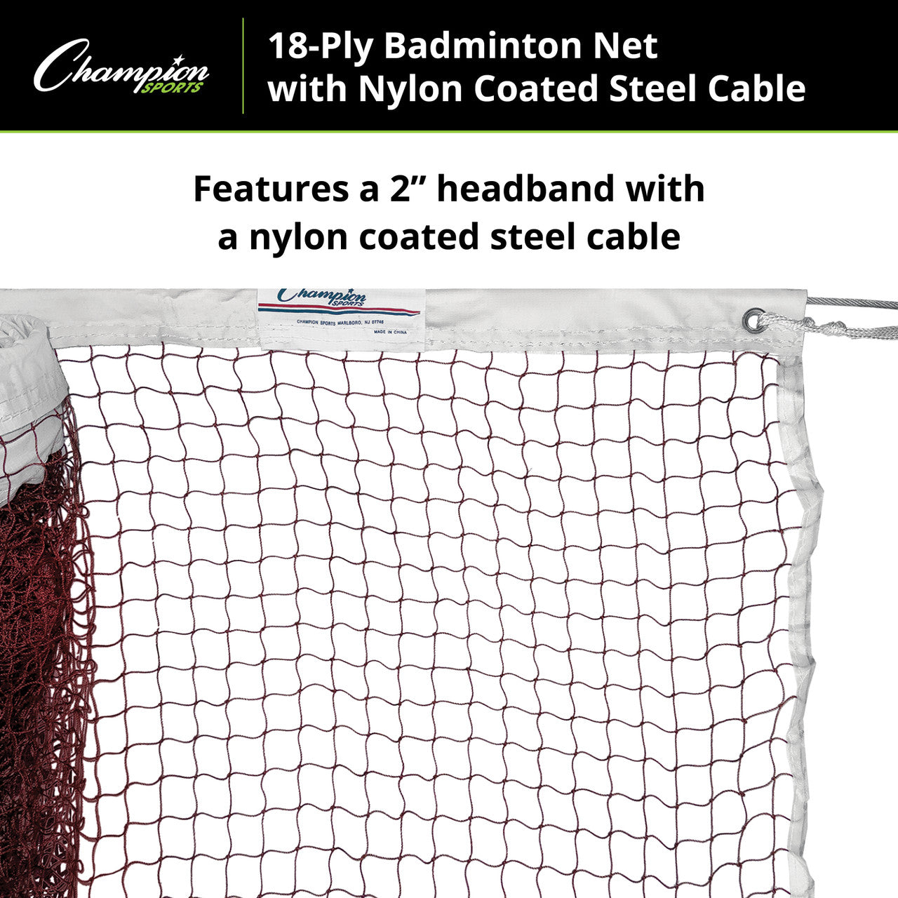 18-Ply Badminton Net, Nylon Coated Steel Cable