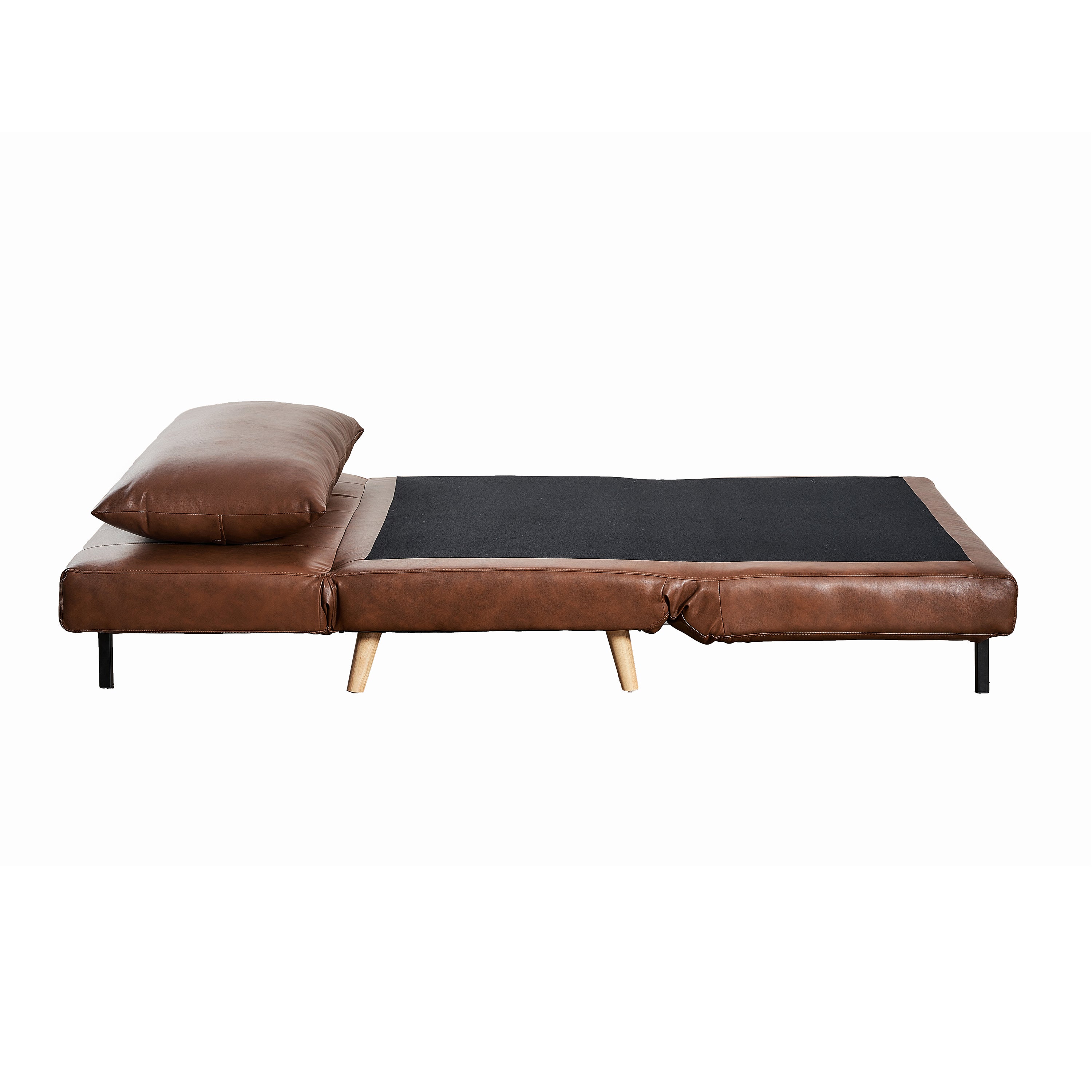Shaw Convertible Tri-Fold Sleeper Chair with Pillow - Multifunctional Adjustable Sleeper - Channel Stitching - Hideaway Legs - Brown LeatherSoft