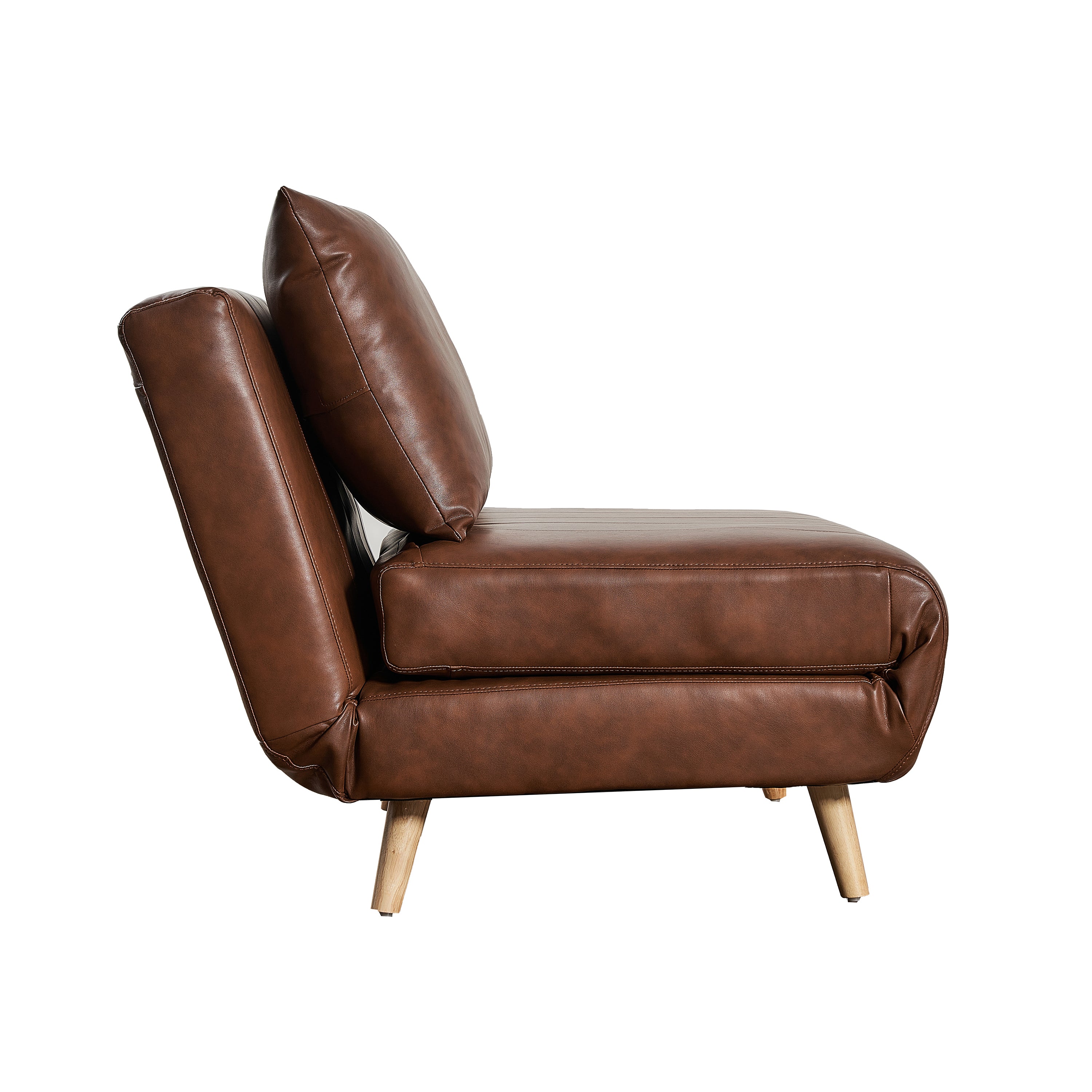Shaw Convertible Tri-Fold Sleeper Chair with Pillow - Multifunctional Adjustable Sleeper - Channel Stitching - Hideaway Legs - Brown LeatherSoft