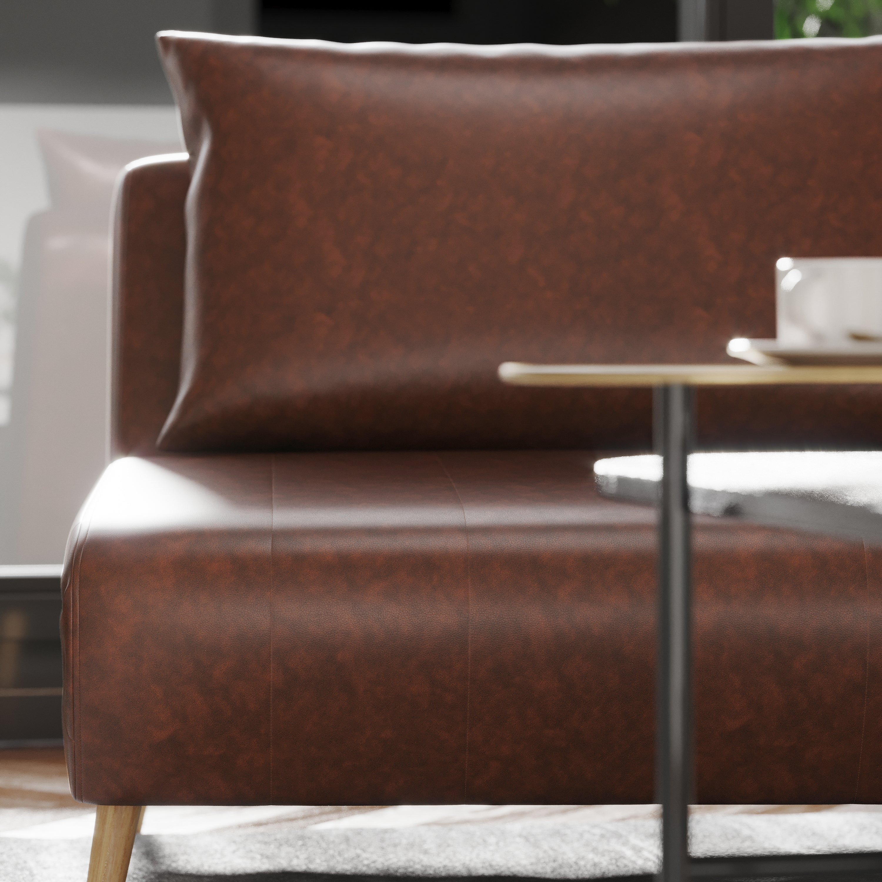 Shaw Convertible Tri-Fold Sleeper Chair with Pillow - Multifunctional Adjustable Sleeper - Channel Stitching - Hideaway Legs - Brown LeatherSoft