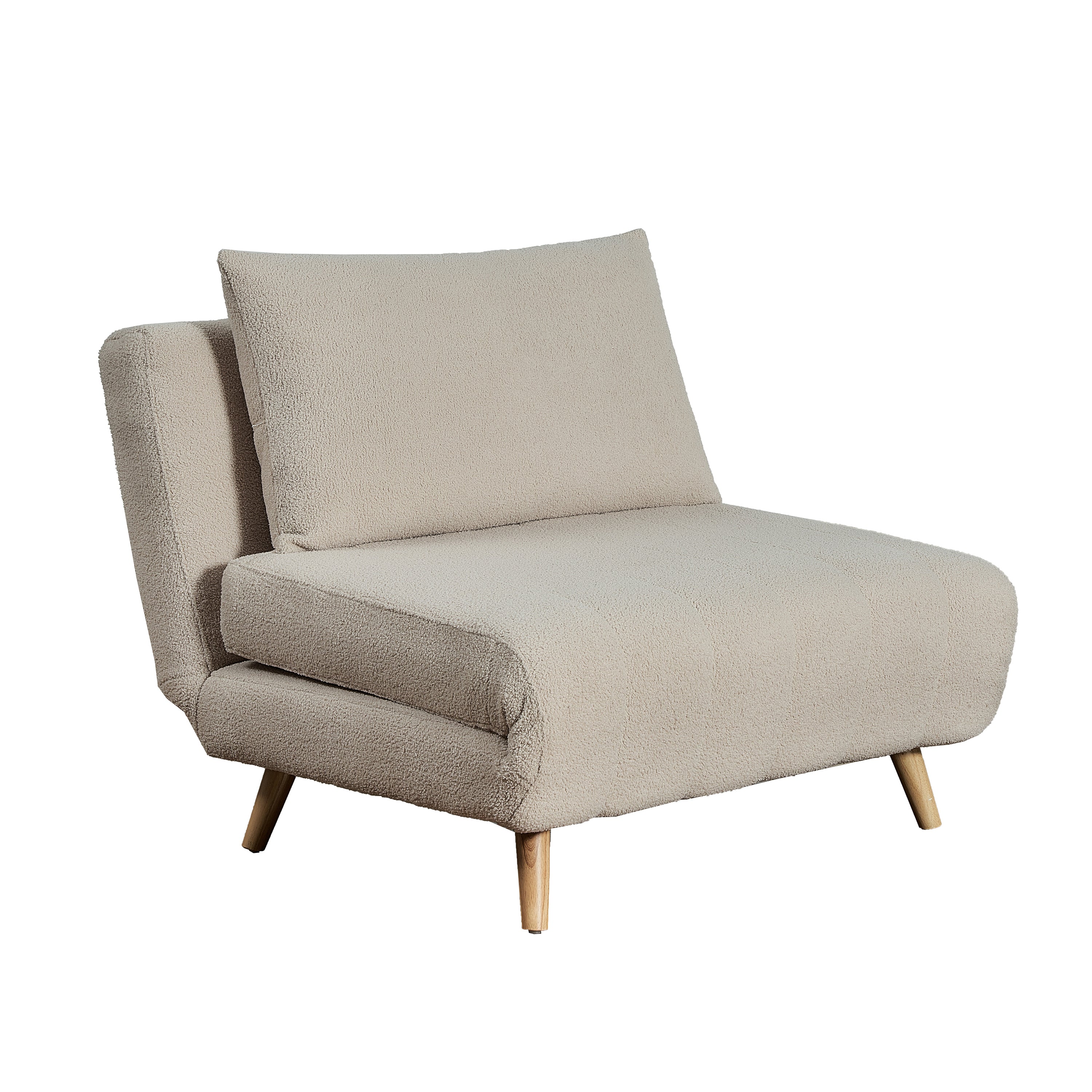 Shaw Convertible Tri-Fold Chair with Pillow - Multifunctional Adjustable Sleeper - Channel Stitching-Removable Legs - Cream Boucle