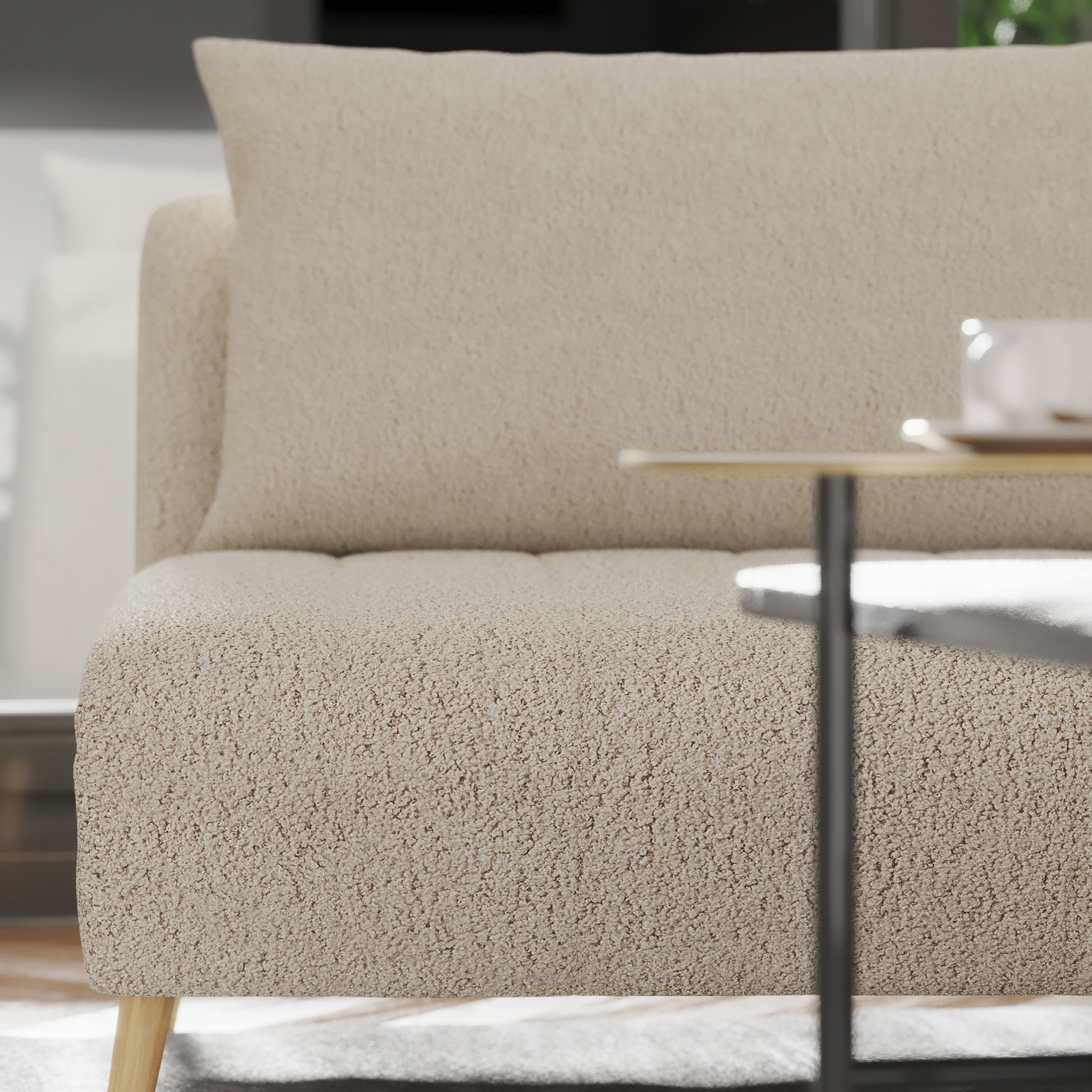 Shaw Convertible Tri-Fold Chair with Pillow - Multifunctional Adjustable Sleeper - Channel Stitching-Removable Legs - Cream Boucle