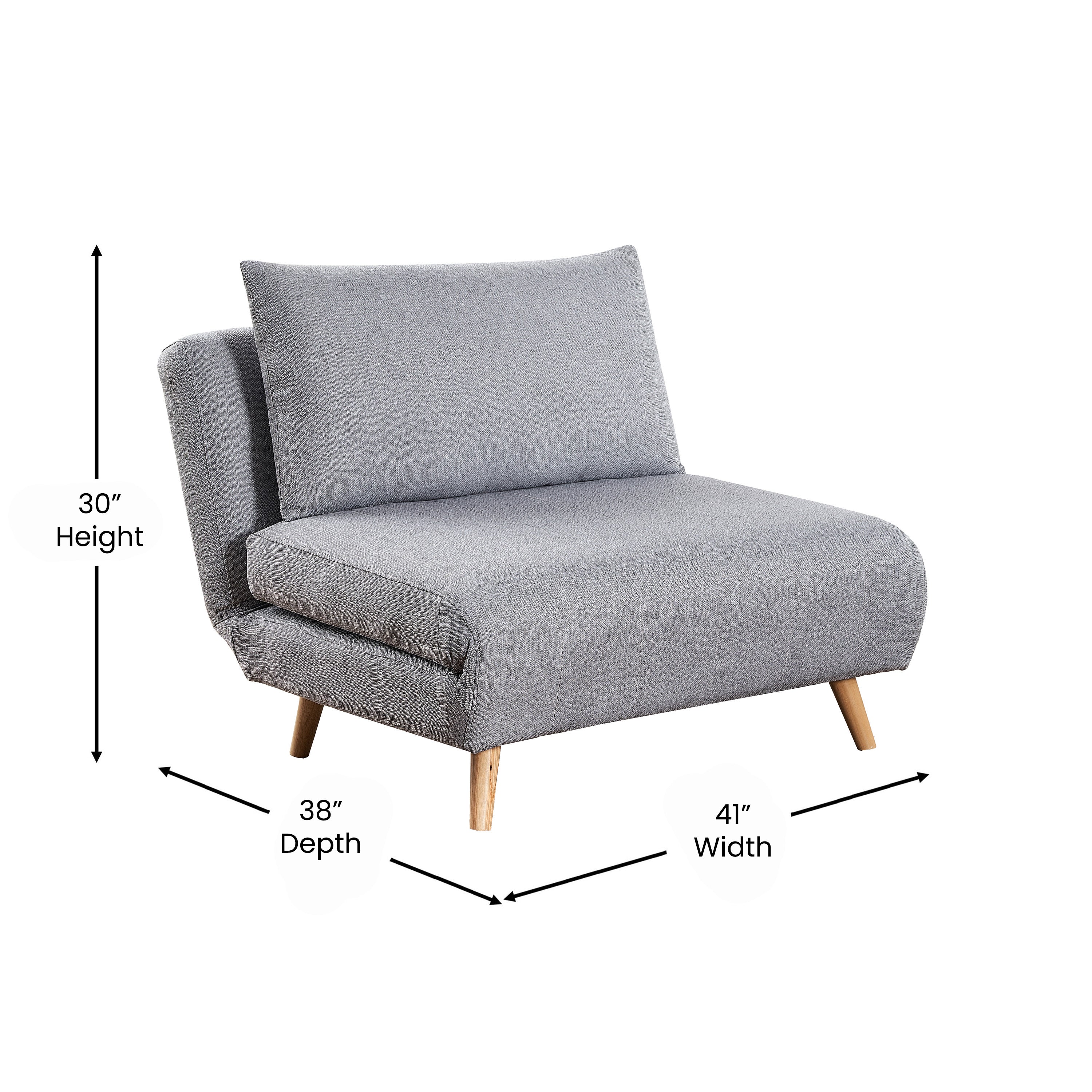 Shaw Convertible Tri-Fold Sleeper Chair with Pillow, Multifunctional Adjustable Sleeper with Channel Stitching and Hideaway Legs in Light Gray