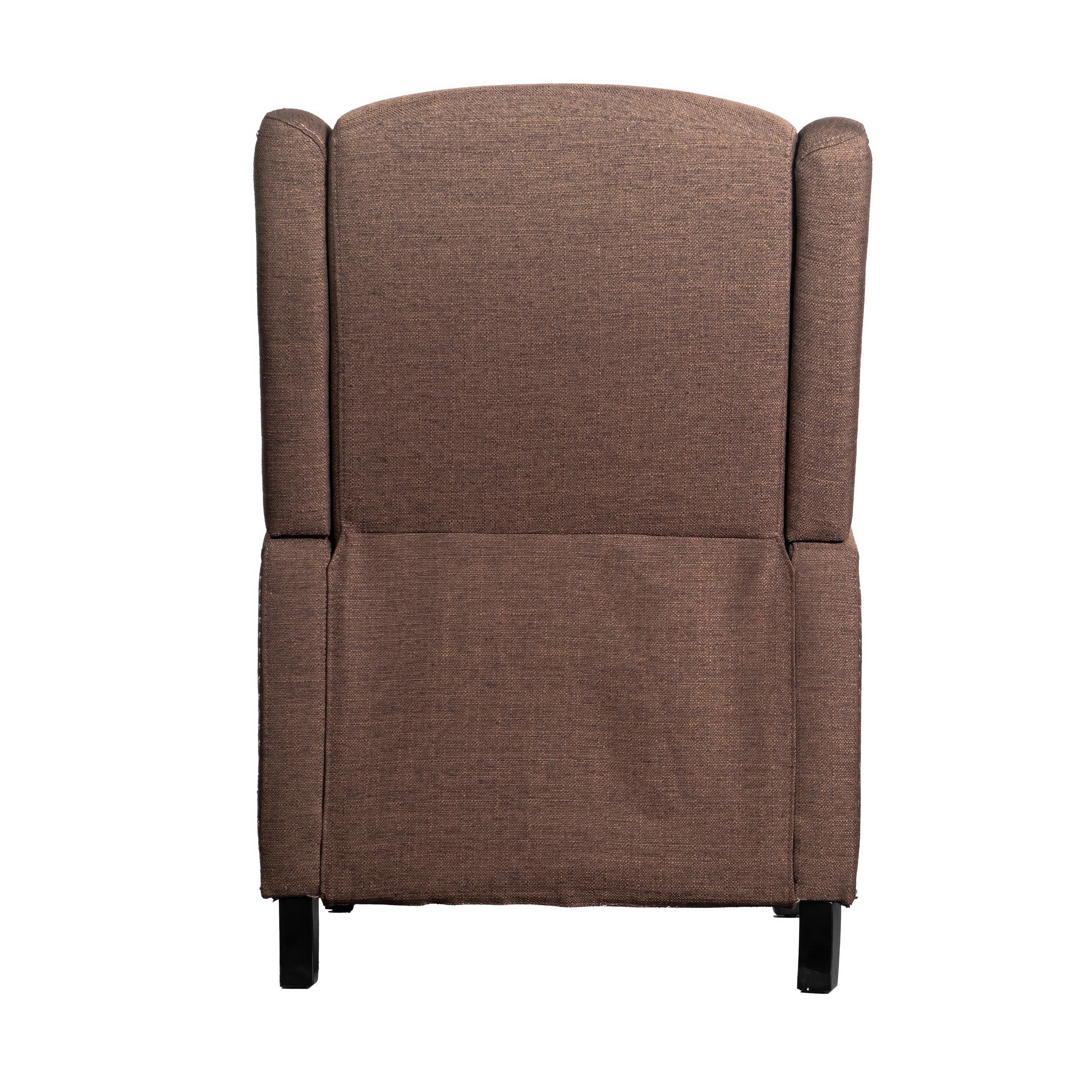Prescott Traditional Style Slim Push Back Recliner Chair-Wingback Recliner with Brown Polyester Fabric Upholstery-Accent Nail Trim