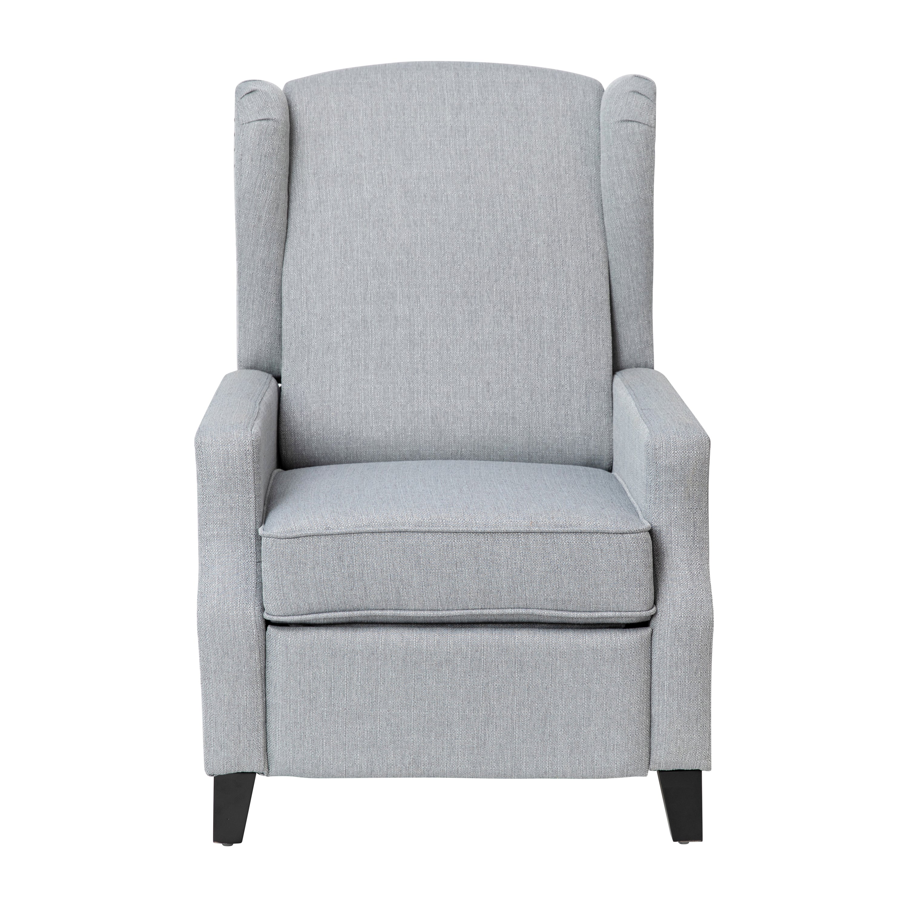 Prescott Traditional Style Slim Push Back Recliner Chair-Wingback Recliner with Gray Polyester Fabric Upholstery-Accent Nail Trim