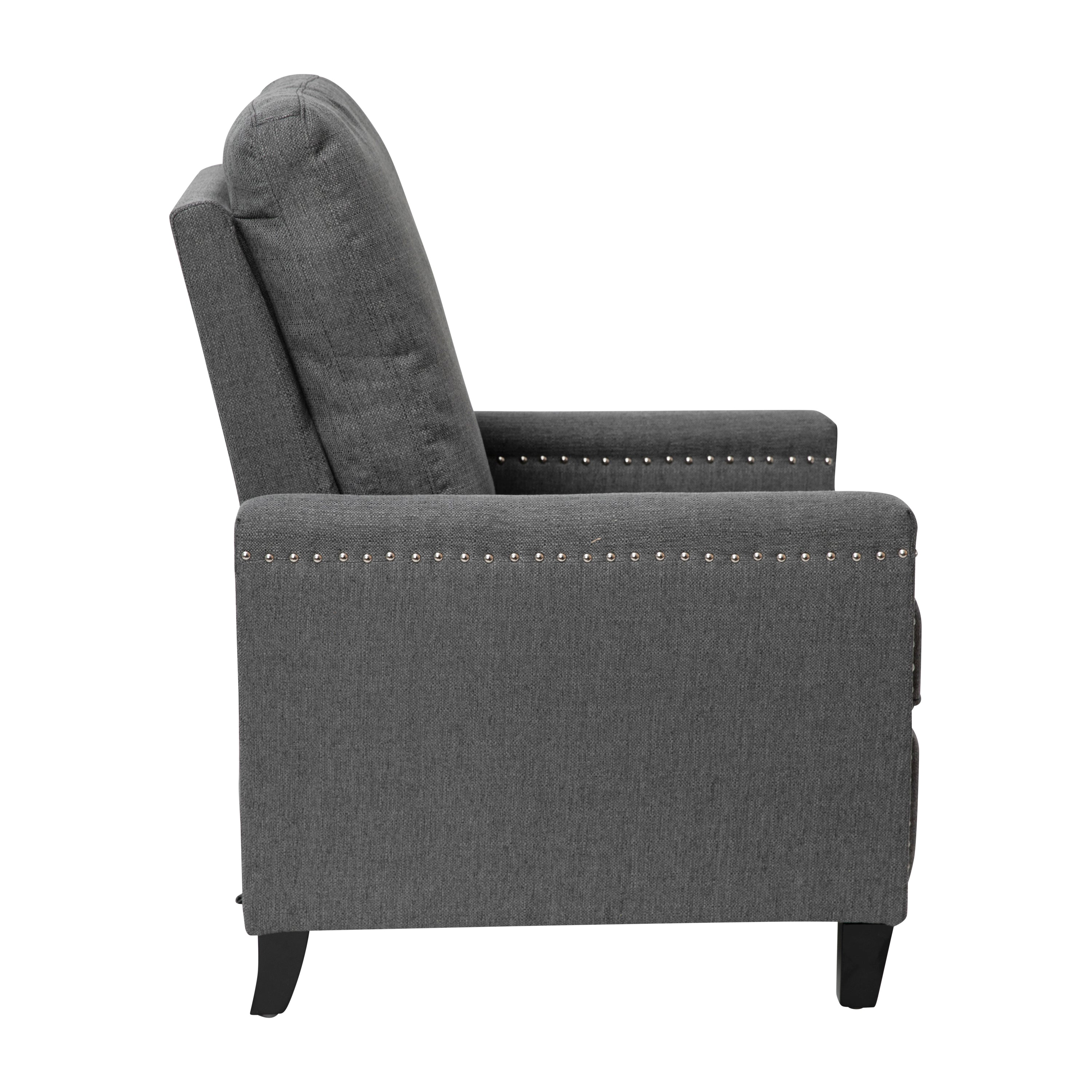 Carson Transitional Style Push Back Recliner Chair - Pillow Back Recliner - Gray Fabric Upholstery - Accent Nail Trim