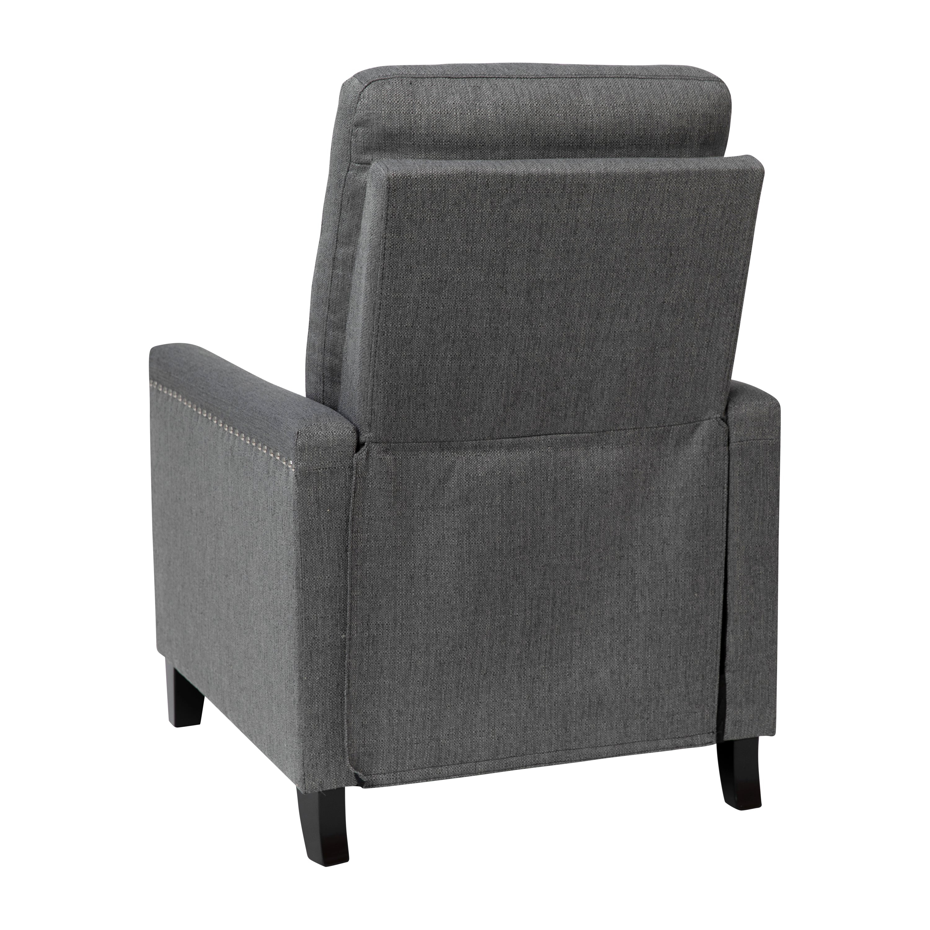 Carson Transitional Style Push Back Recliner Chair - Pillow Back Recliner - Gray Fabric Upholstery - Accent Nail Trim