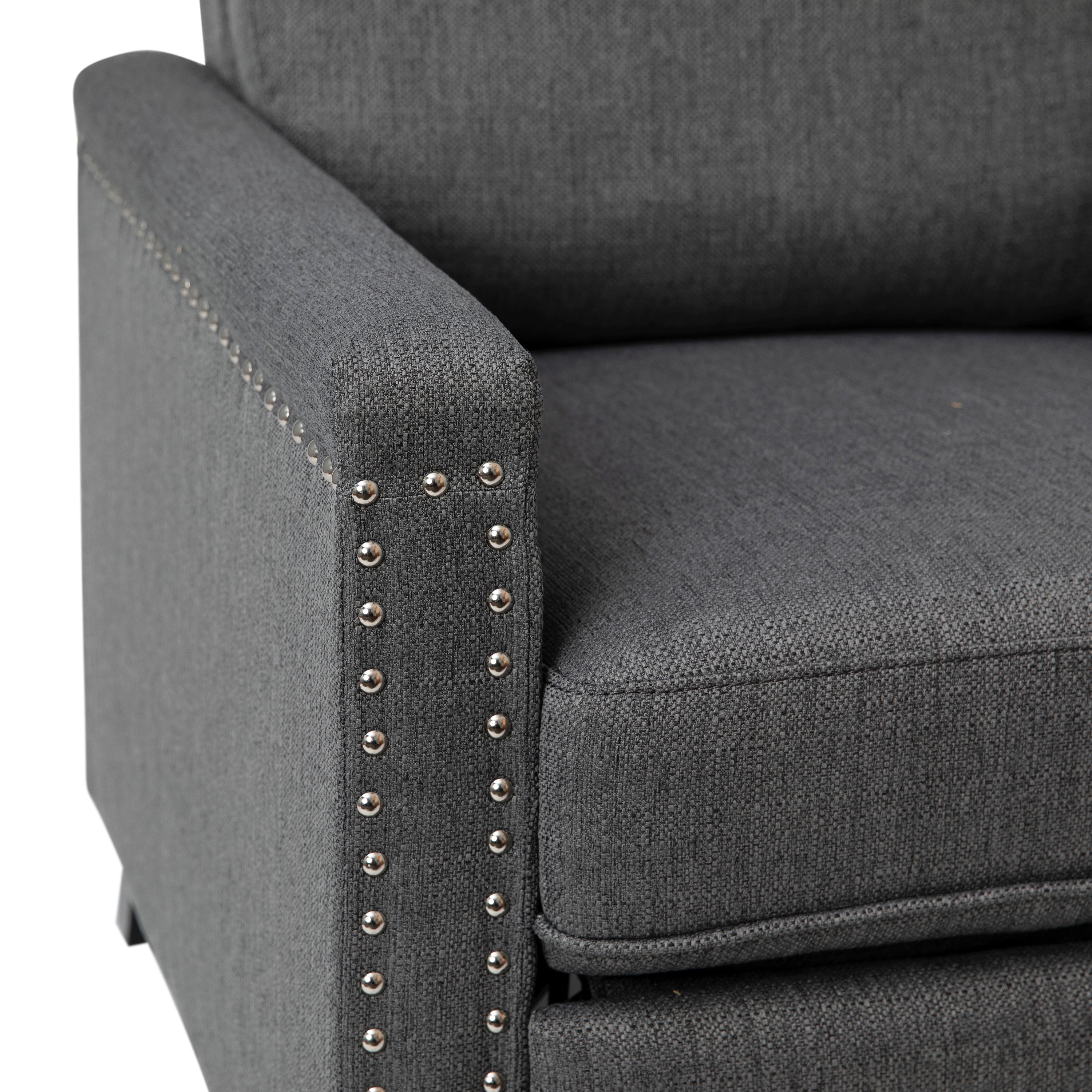 Carson Transitional Style Push Back Recliner Chair - Pillow Back Recliner - Gray Fabric Upholstery - Accent Nail Trim