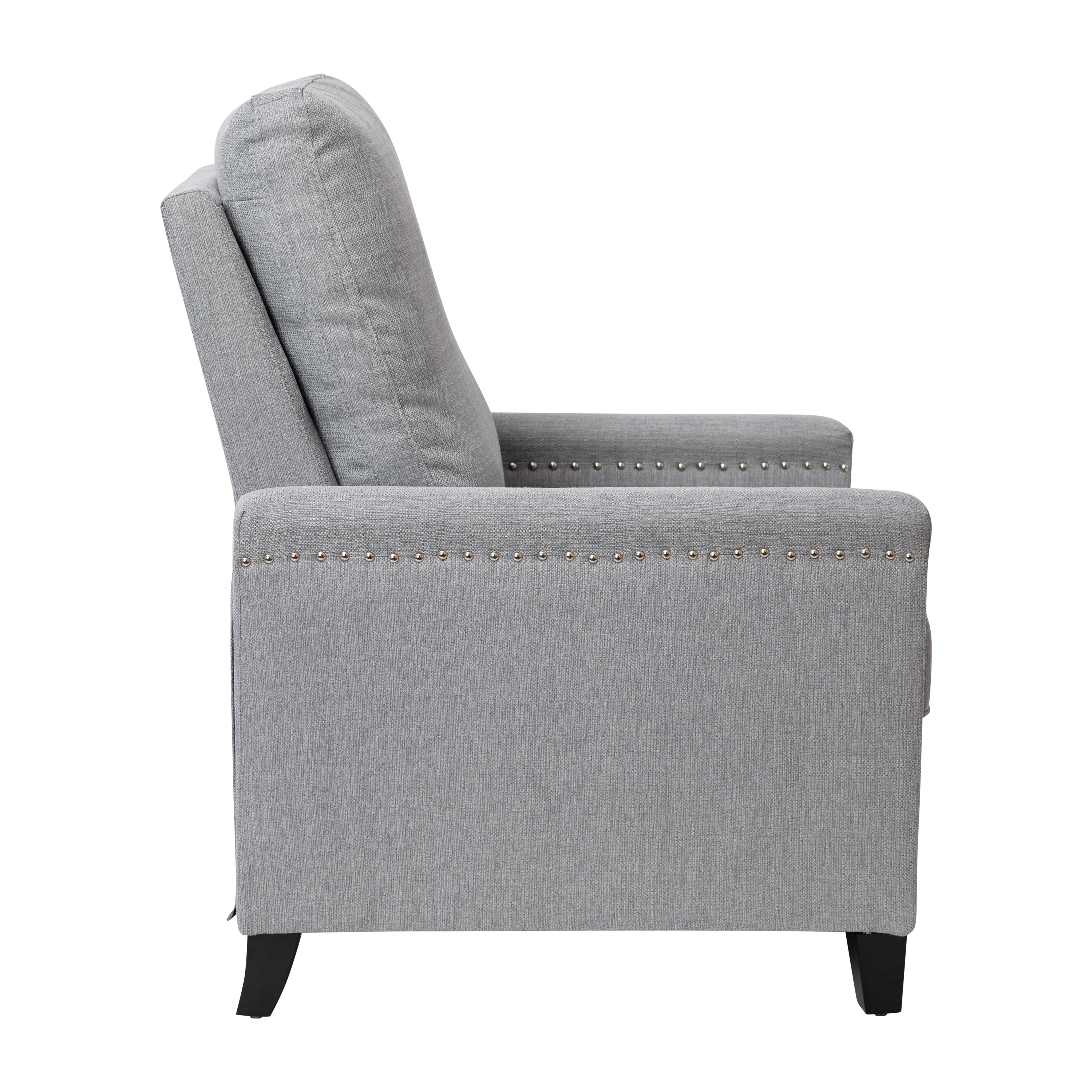 Carson Transitional Style Push Back Recliner Chair - Pillow Back Recliner - Light Gray Fabric Upholstery - Accent Nail Trim