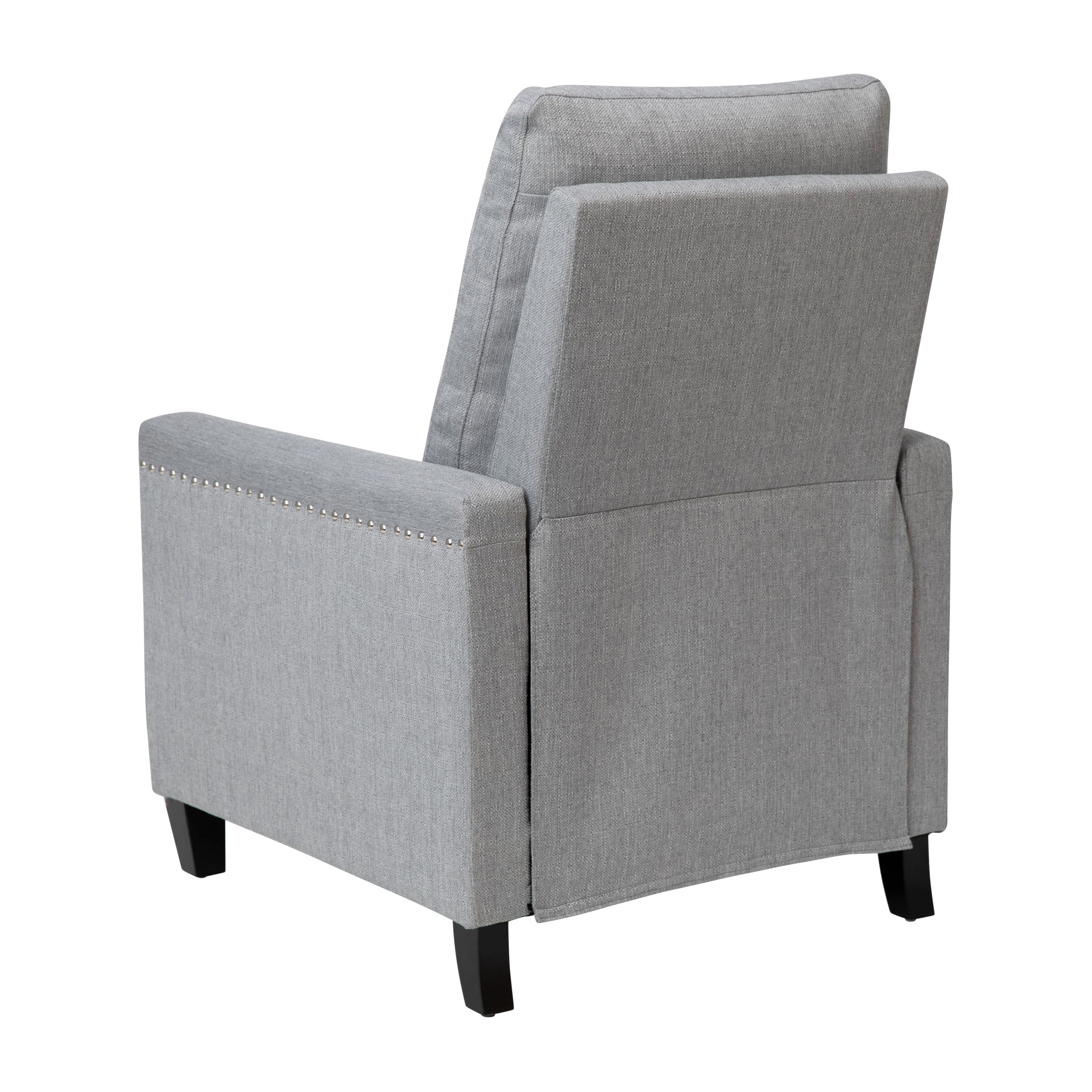 Carson Transitional Style Push Back Recliner Chair - Pillow Back Recliner - Light Gray Fabric Upholstery - Accent Nail Trim