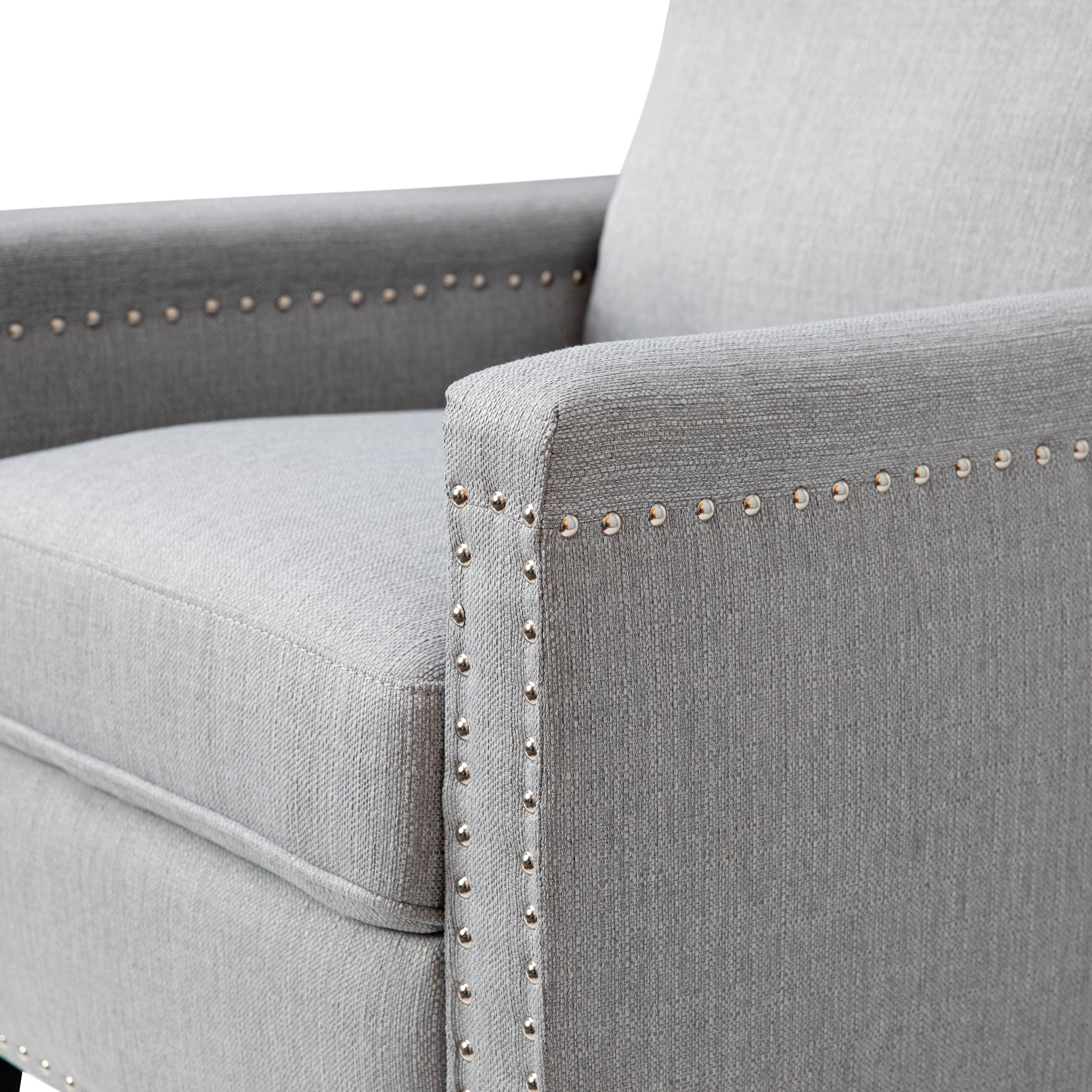 Carson Transitional Style Push Back Recliner Chair - Pillow Back Recliner - Light Gray Fabric Upholstery - Accent Nail Trim