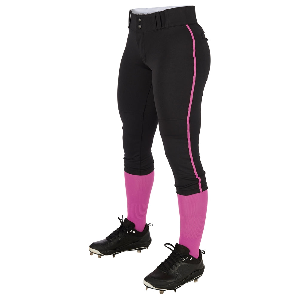 TOURNAMENT w/ Pipe Softball Pant - Black Pink - Womens - XXLarge