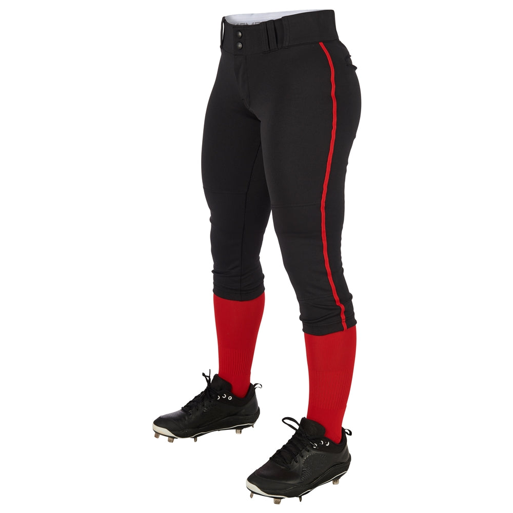 TOURNAMENT w/ Pipe Softball Pant - Black Scarlet - Womens - 3XL