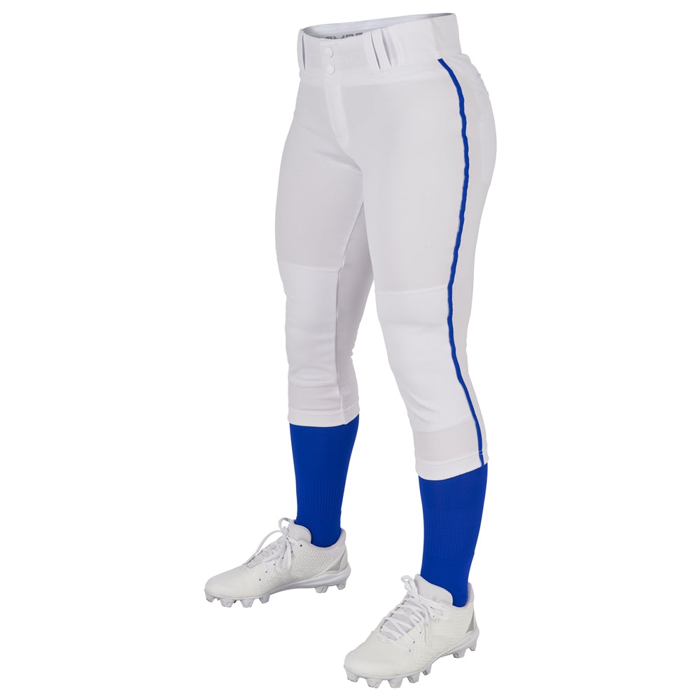 TOURNAMENT w/ Pipe Softball Pant - White Royal Pipe - Girls - Small