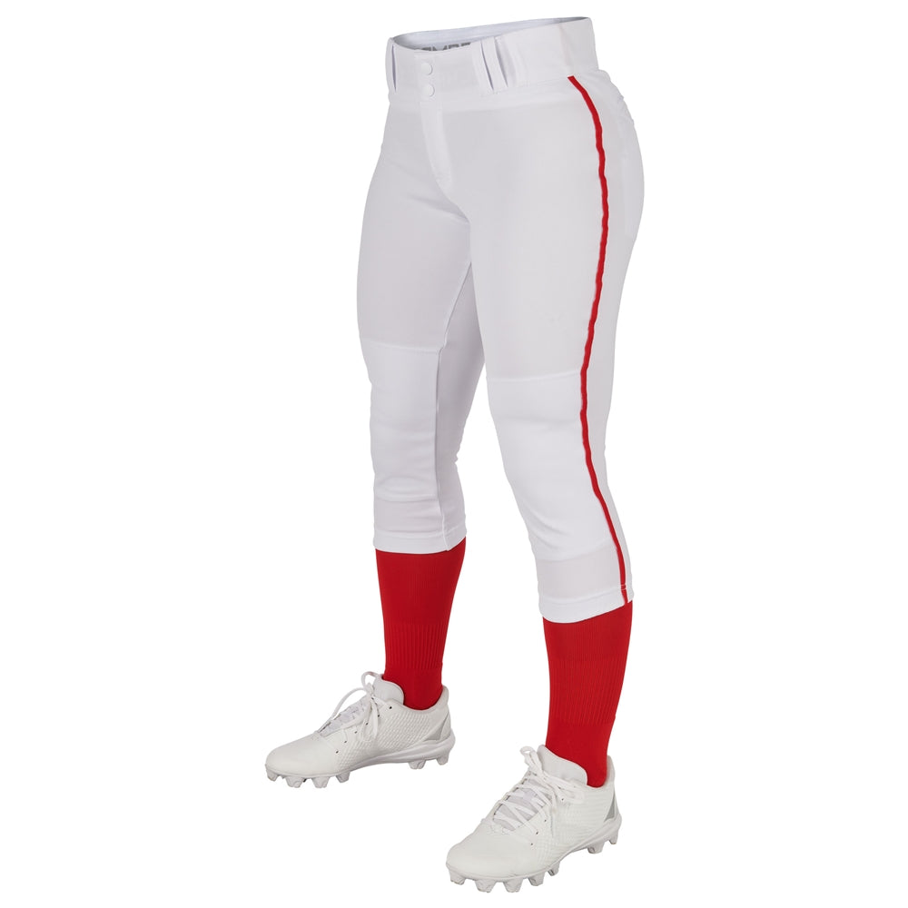 TOURNAMENT w/ Pipe Softball Pant - White Scarlet - Womens - Extra-Large