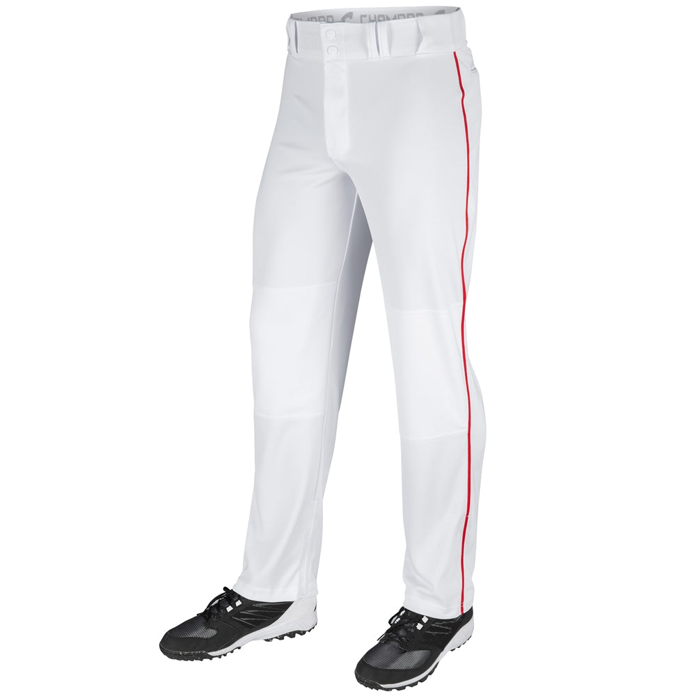 Triple Crown Open Bottom Pant with Pipe - White Scarlet Pipe - Adult - 3XL