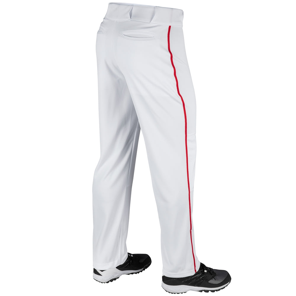 Triple Crown Open Bottom Pant with Pipe - White Scarlet Pipe - Adult - Small