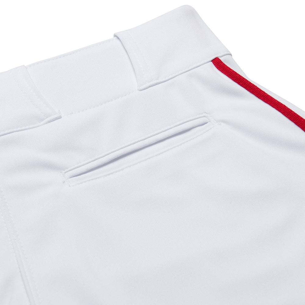 Triple Crown Open Bottom Pant with Pipe - White Scarlet Pipe - Adult - Small