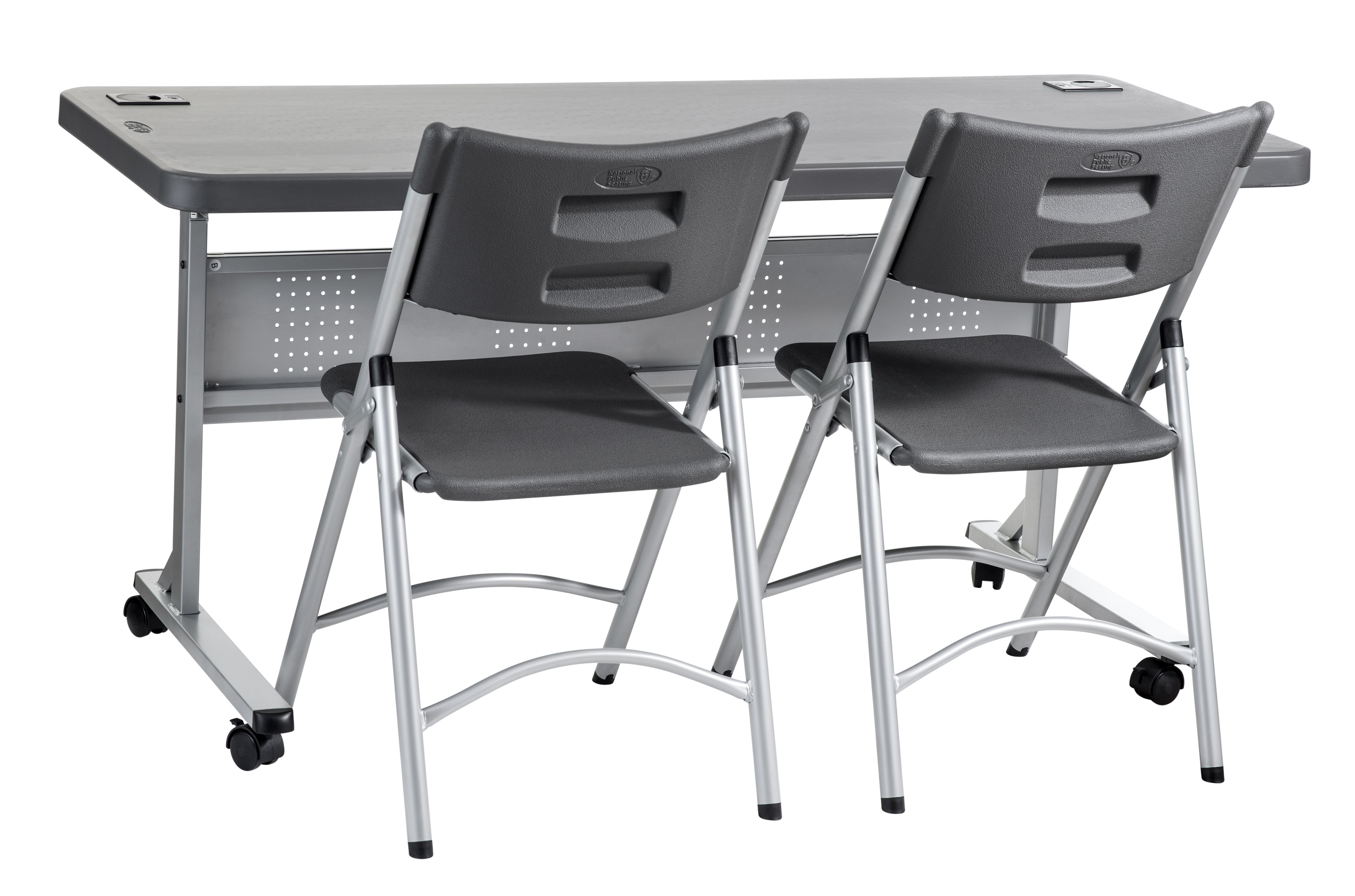 NPS® 24" x 72" Flip-N-Store Training Table, Surface Color: Charcoal Slate, Frame Color: Silver