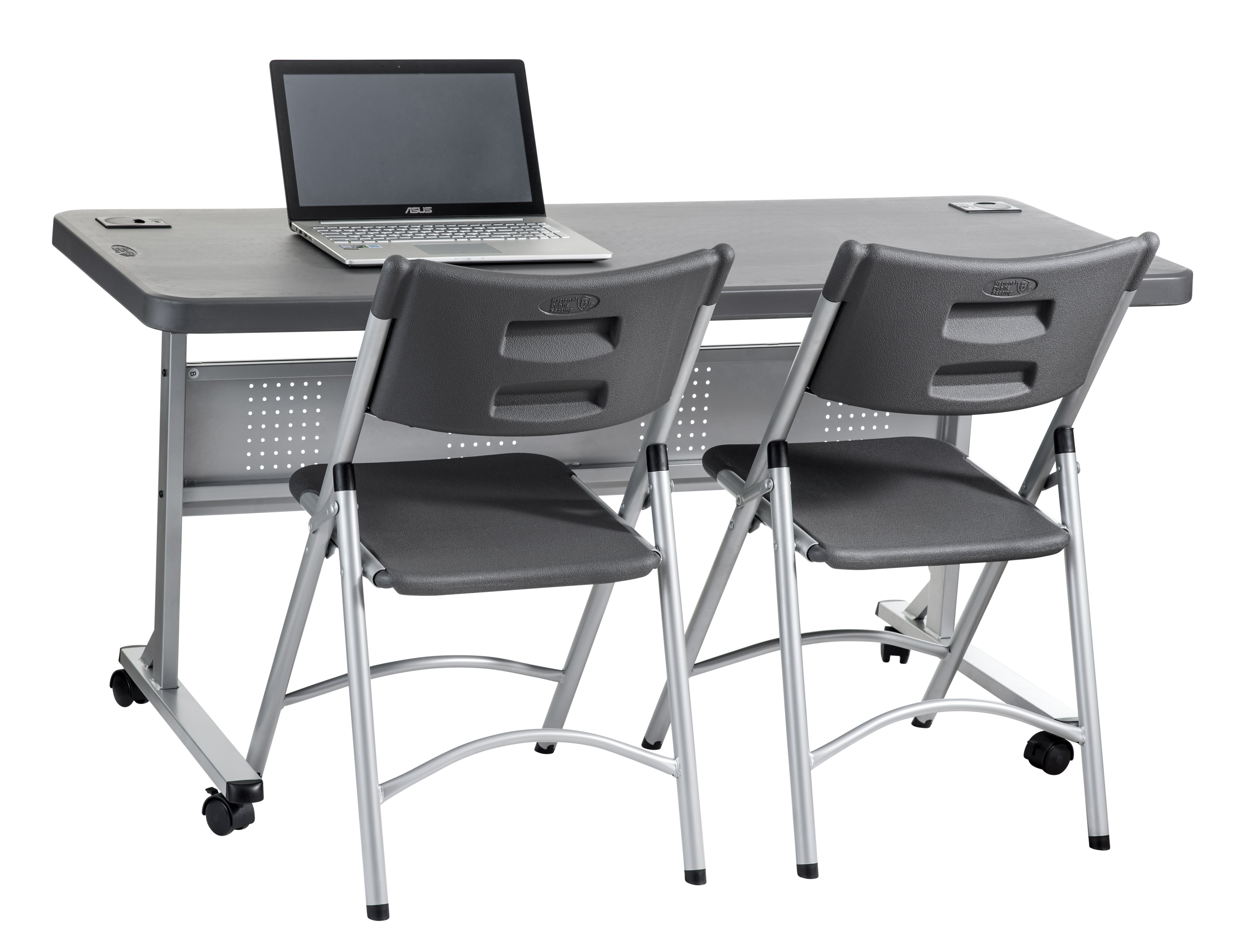 NPS® 24" x 72" Flip-N-Store Training Table, Surface Color: Charcoal Slate, Frame Color: Silver