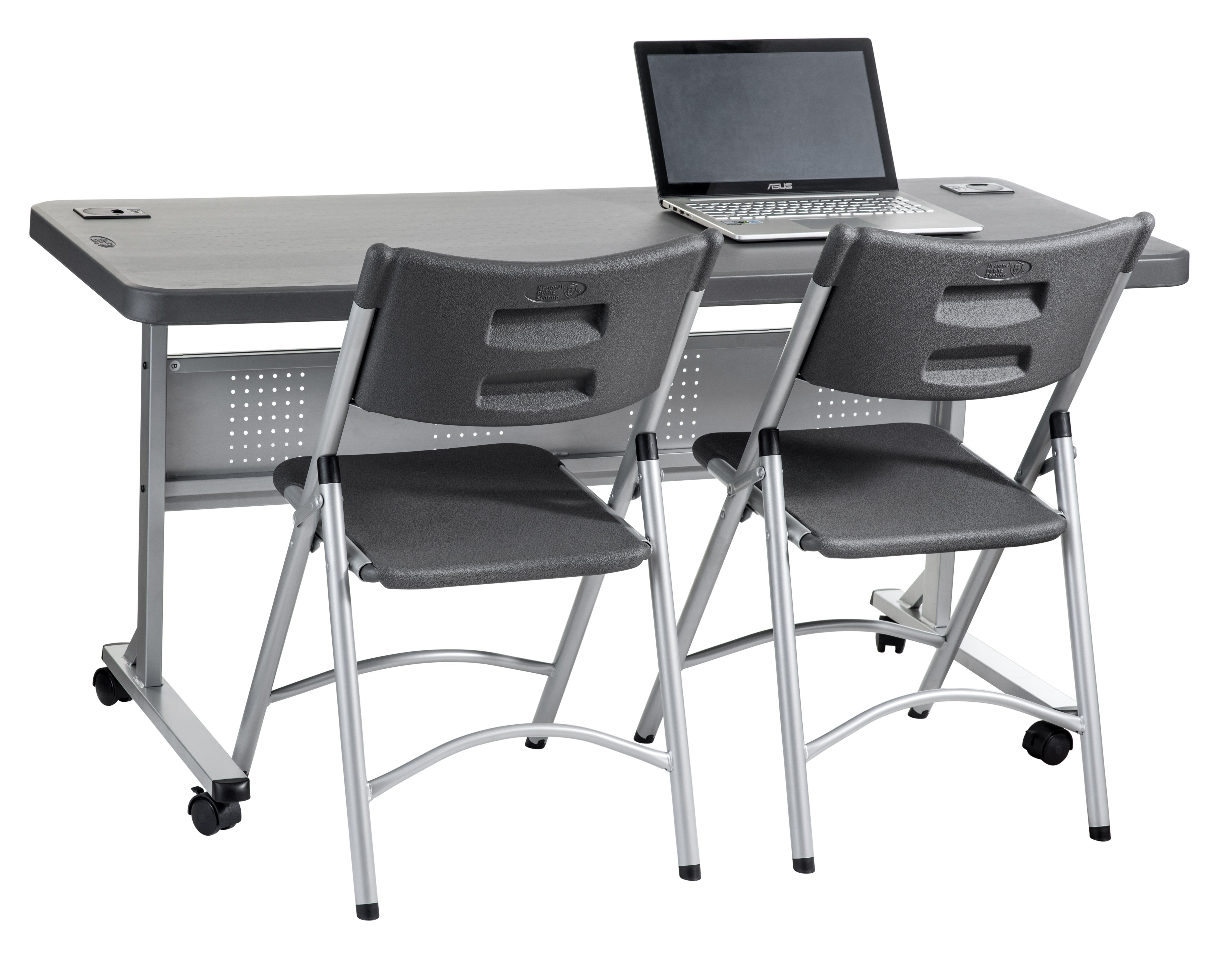 NPS® 24" x 72" Flip-N-Store Training Table, Surface Color: Charcoal Slate, Frame Color: Silver
