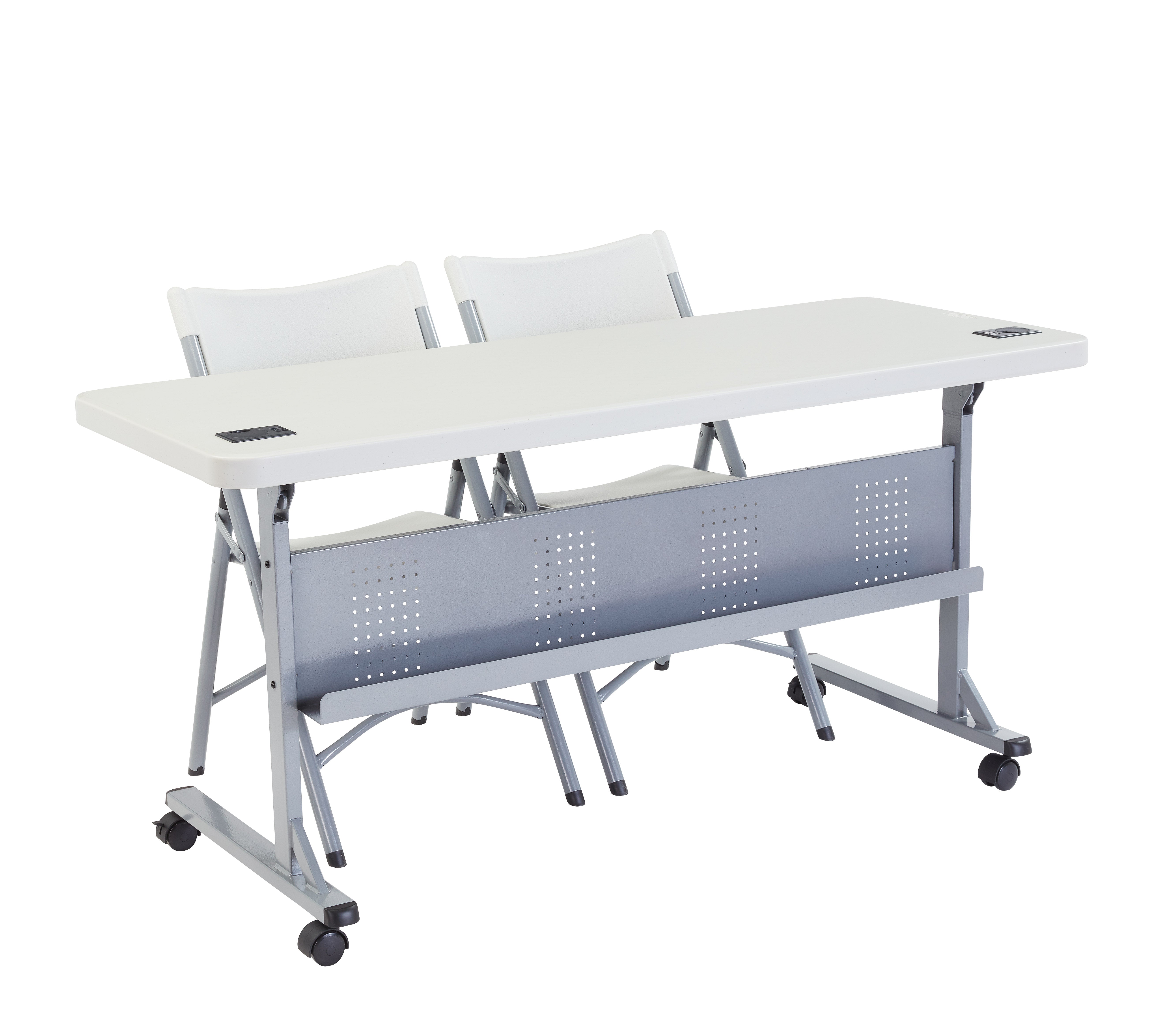 NPS® 24" x 72" Flip-N-Store Training Table, Surface Color: Speckled Grey, Frame Color: Grey