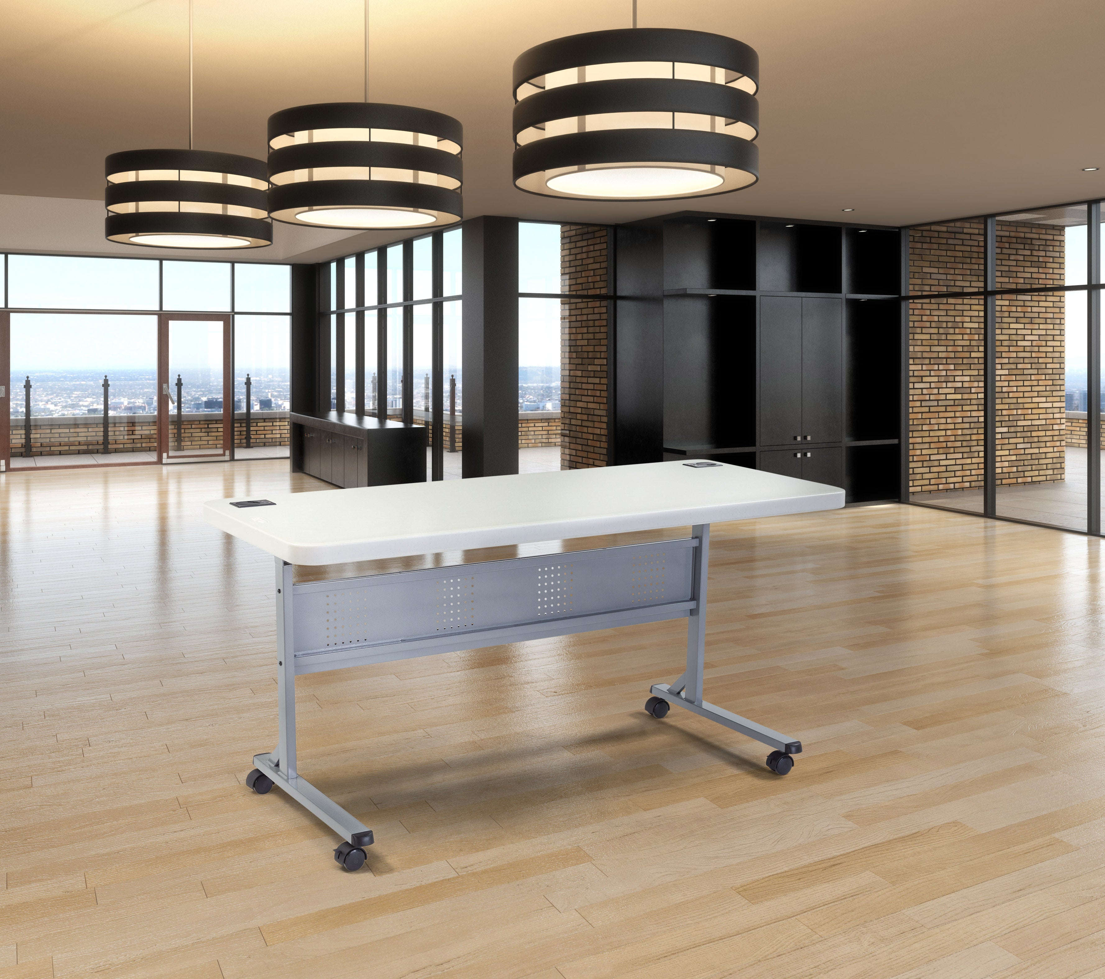 NPS® 24" x 72" Flip-N-Store Training Table, Surface Color: Speckled Grey, Frame Color: Grey