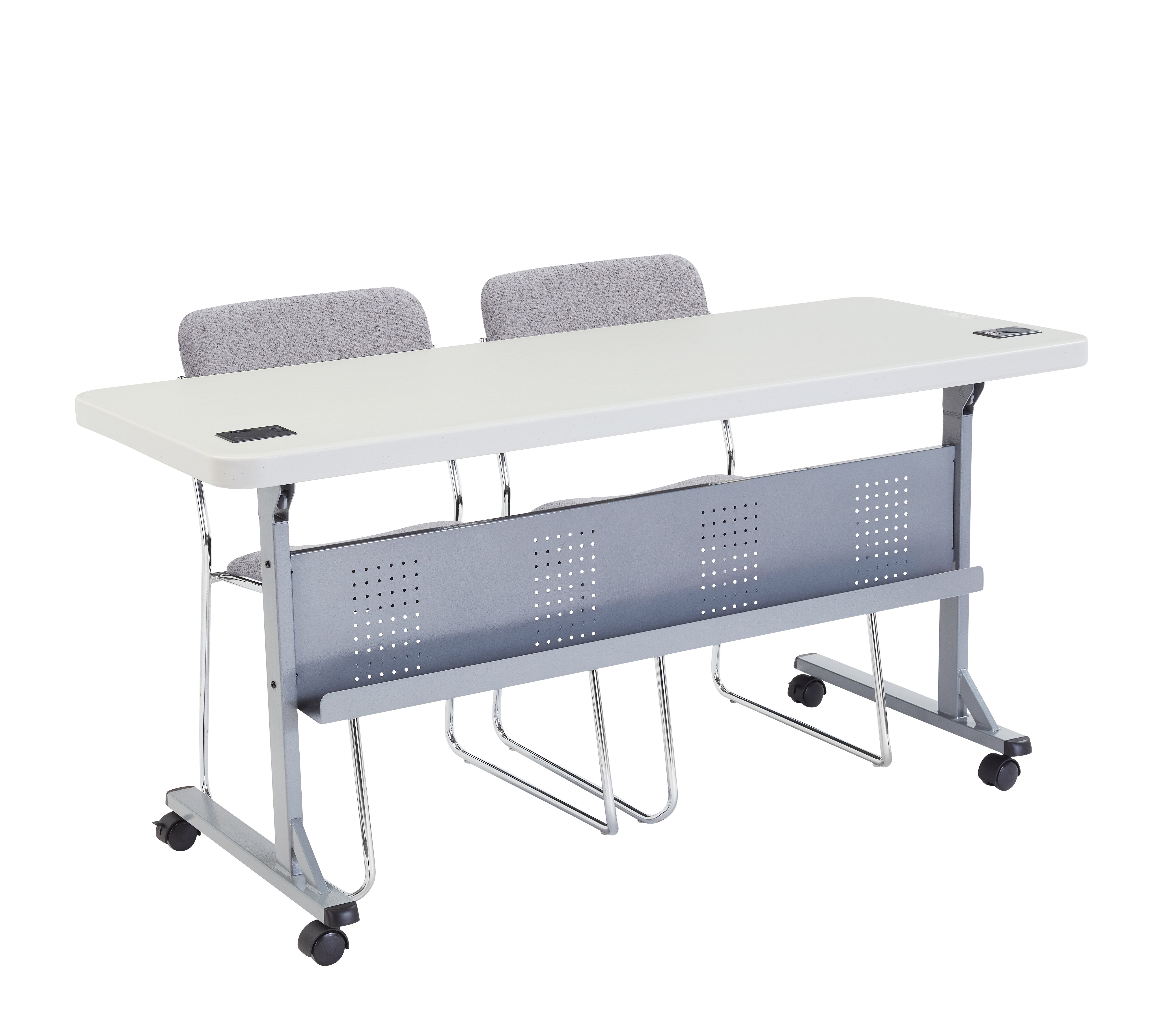NPS® 8600 Series Fabric Padded Signature Stack Chair, Surface Color: Grey, Frame Color: Chrome
