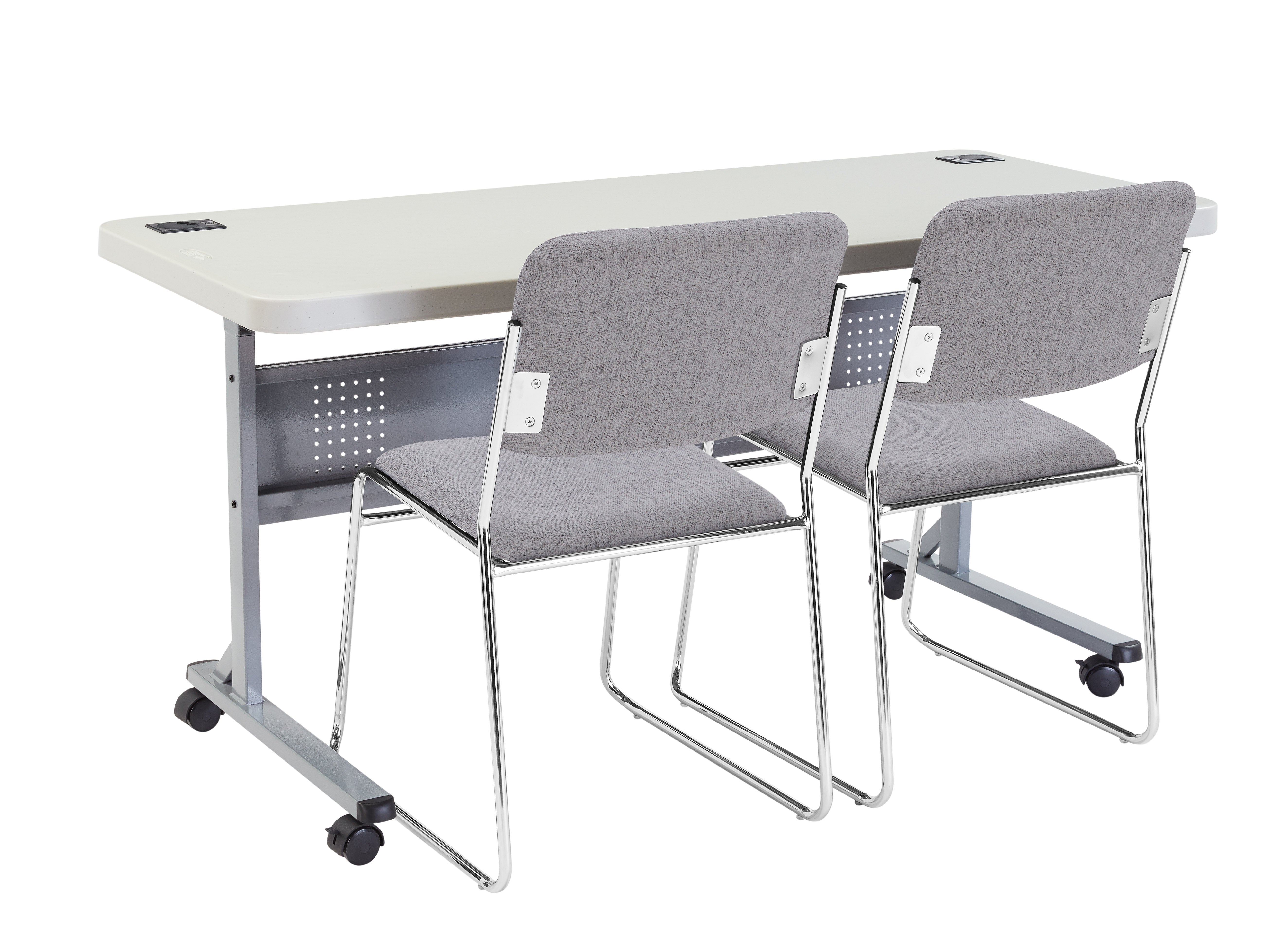 NPS® 8600 Series Fabric Padded Signature Stack Chair, Surface Color: Grey, Frame Color: Chrome