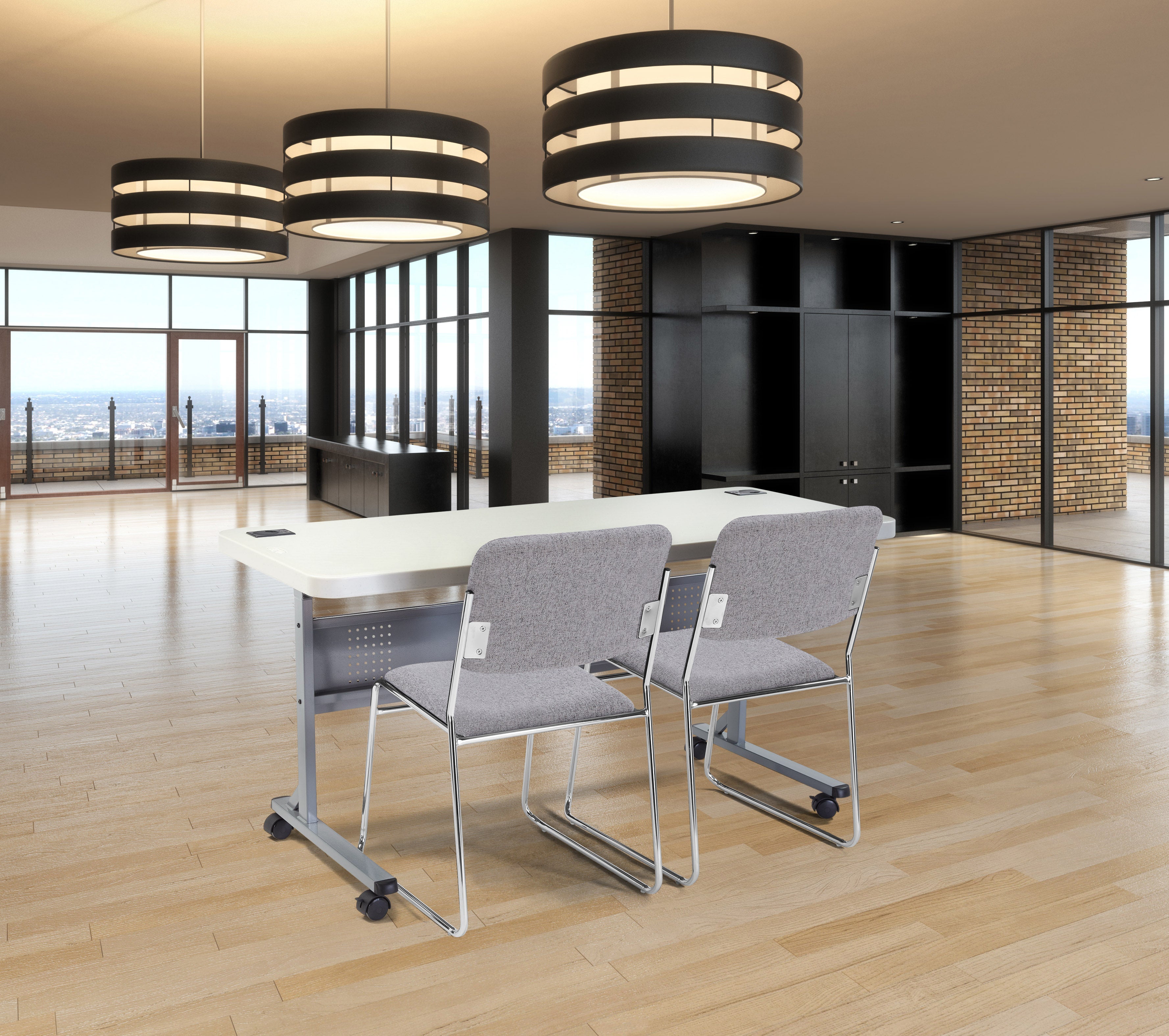 NPS® 8600 Series Fabric Padded Signature Stack Chair, Surface Color: Grey, Frame Color: Chrome